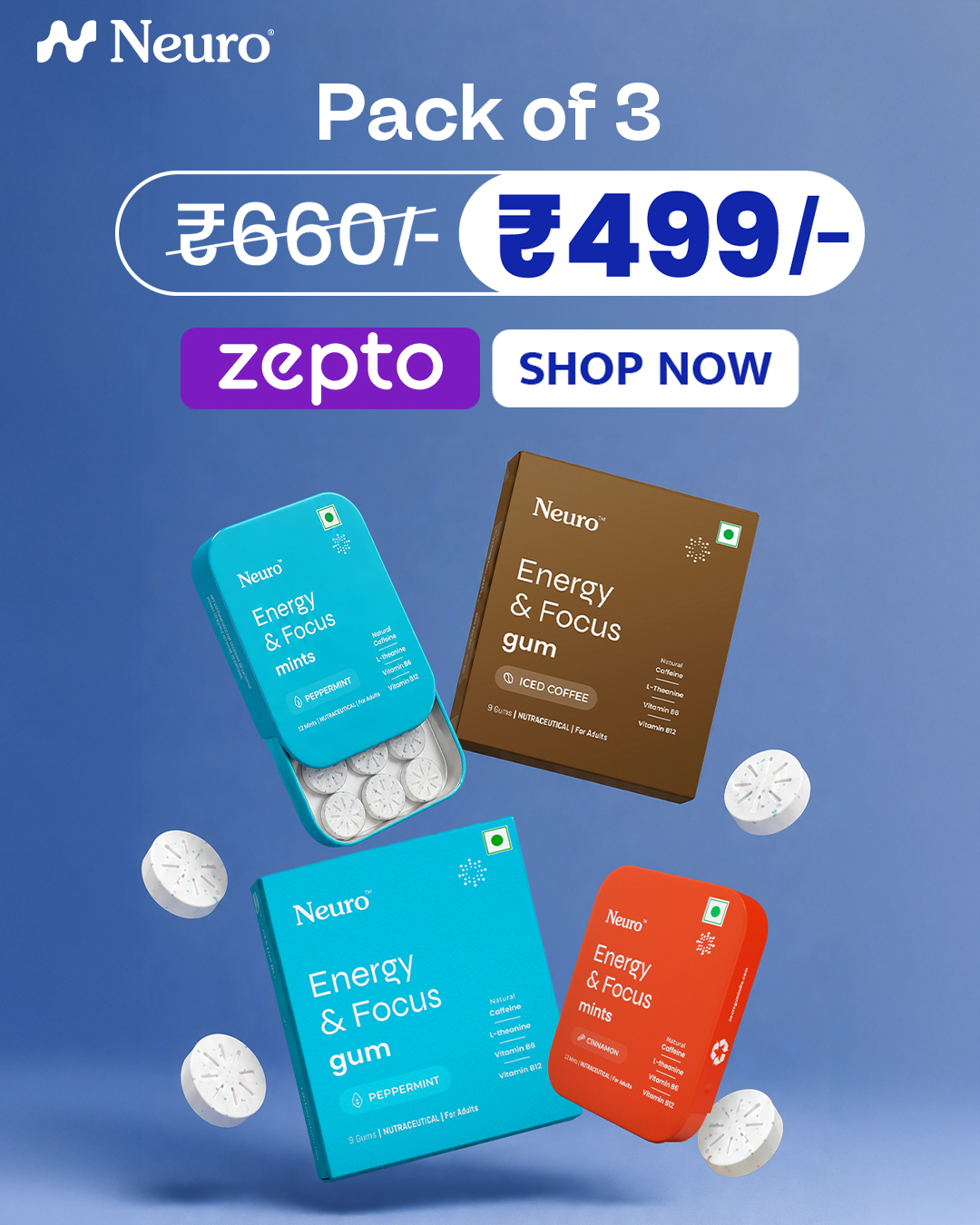 NeuroGum India Facebook ad: Everything delivered in minutes* | Zepto