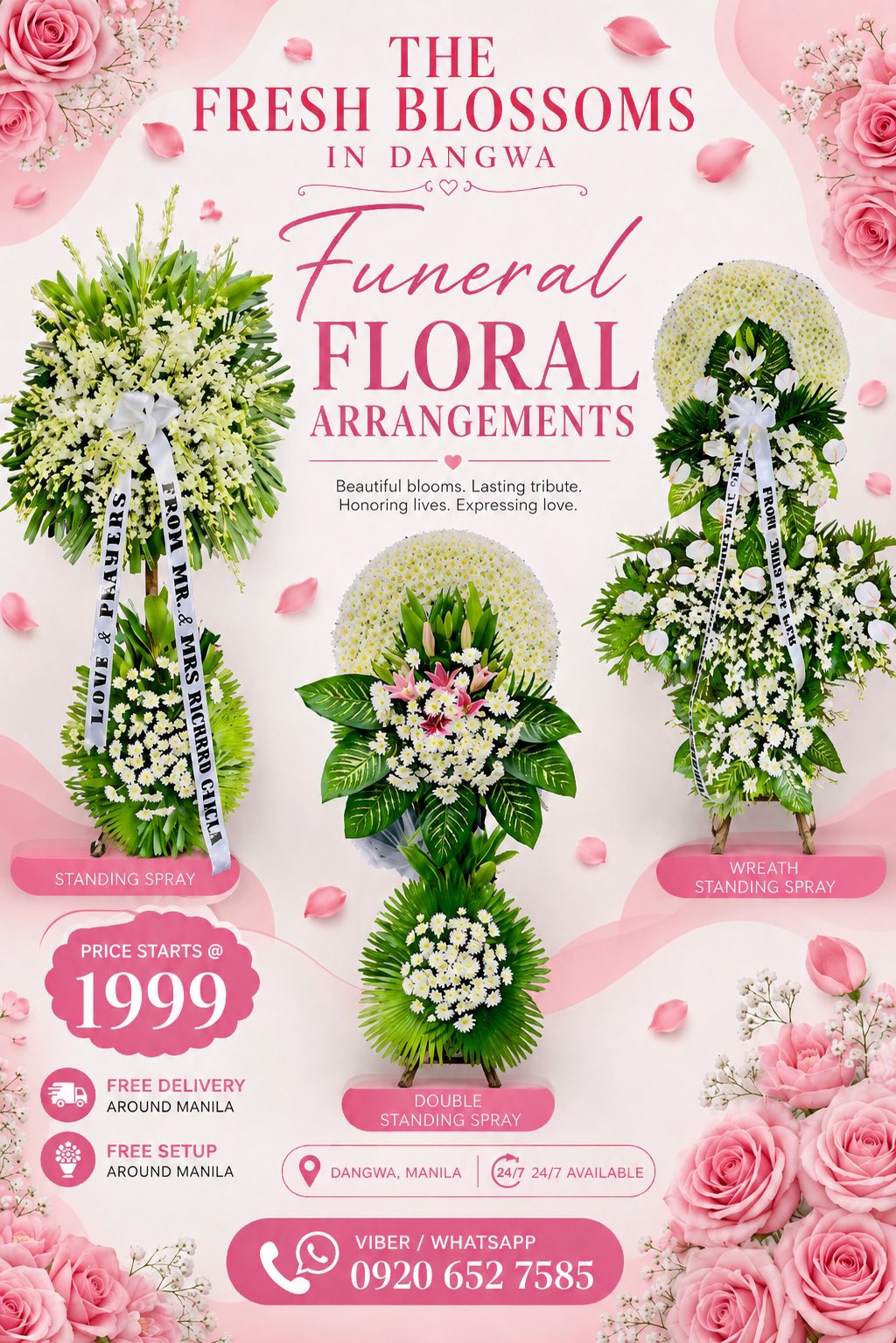 The Fresh Blossoms in Dangwa Facebook ad: OPEN 24/7 FOR YOUR FLOWER NEEDS