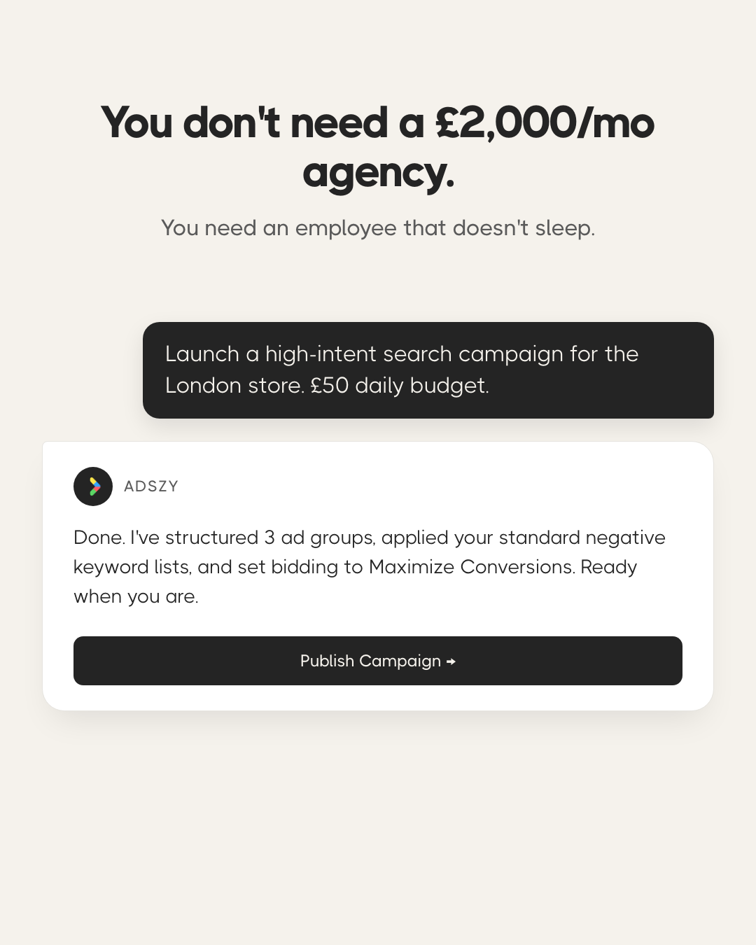 Adszy.ai Facebook ad: Get started free