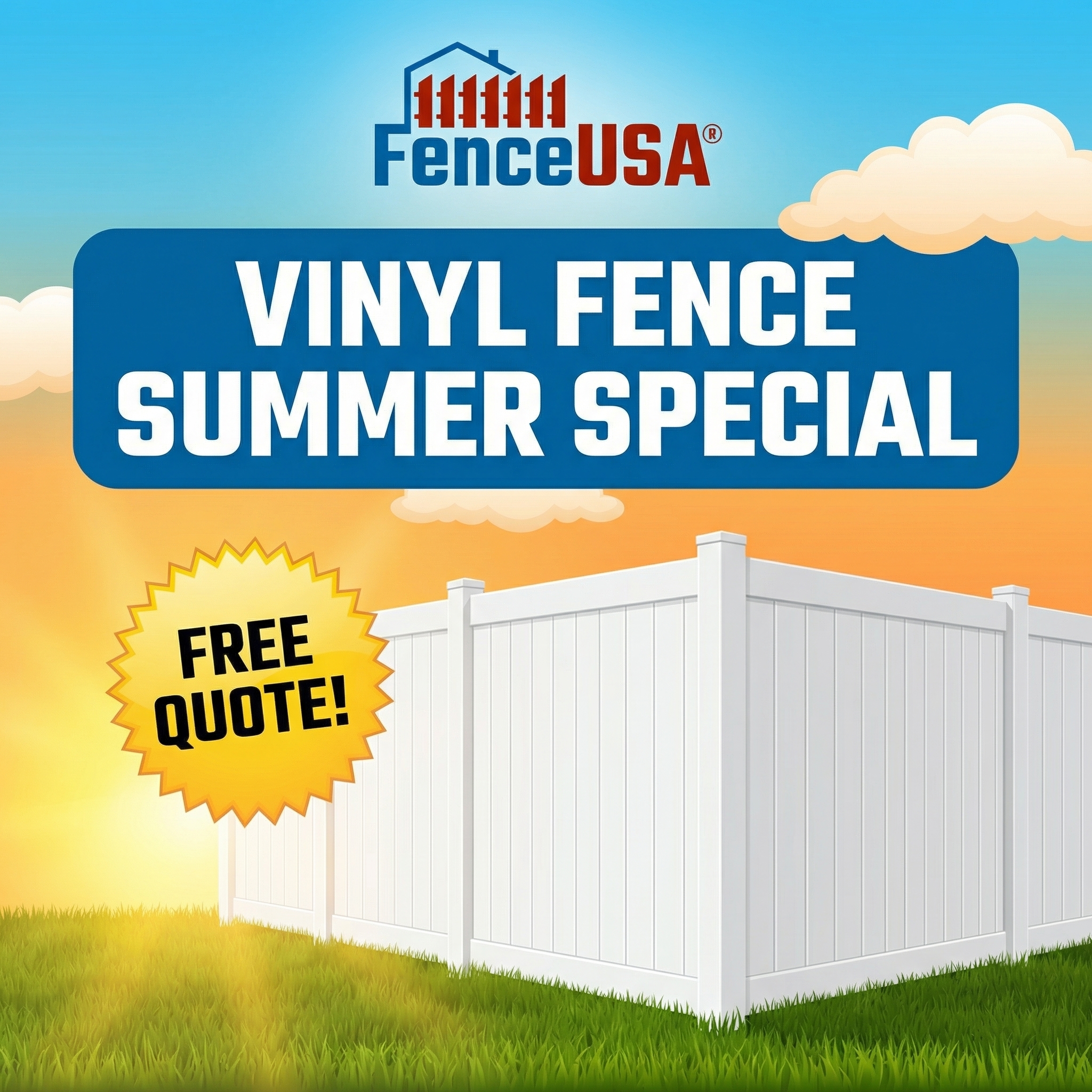 FenceUSA Facebook ad: Vinyl Fence Summer Special, FREE Quote