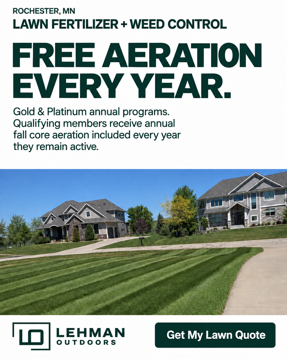 Lehman Outdoors Facebook ad: Free Fall Core Aeration Every Year