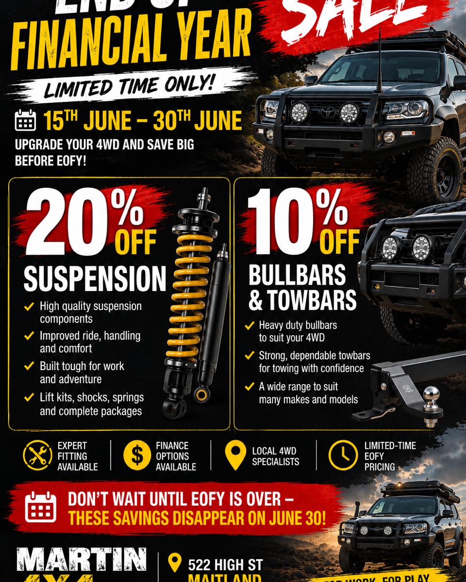 Martin 4x4 Centre Facebook ad: END OF FINANCIAL YEAR SALE