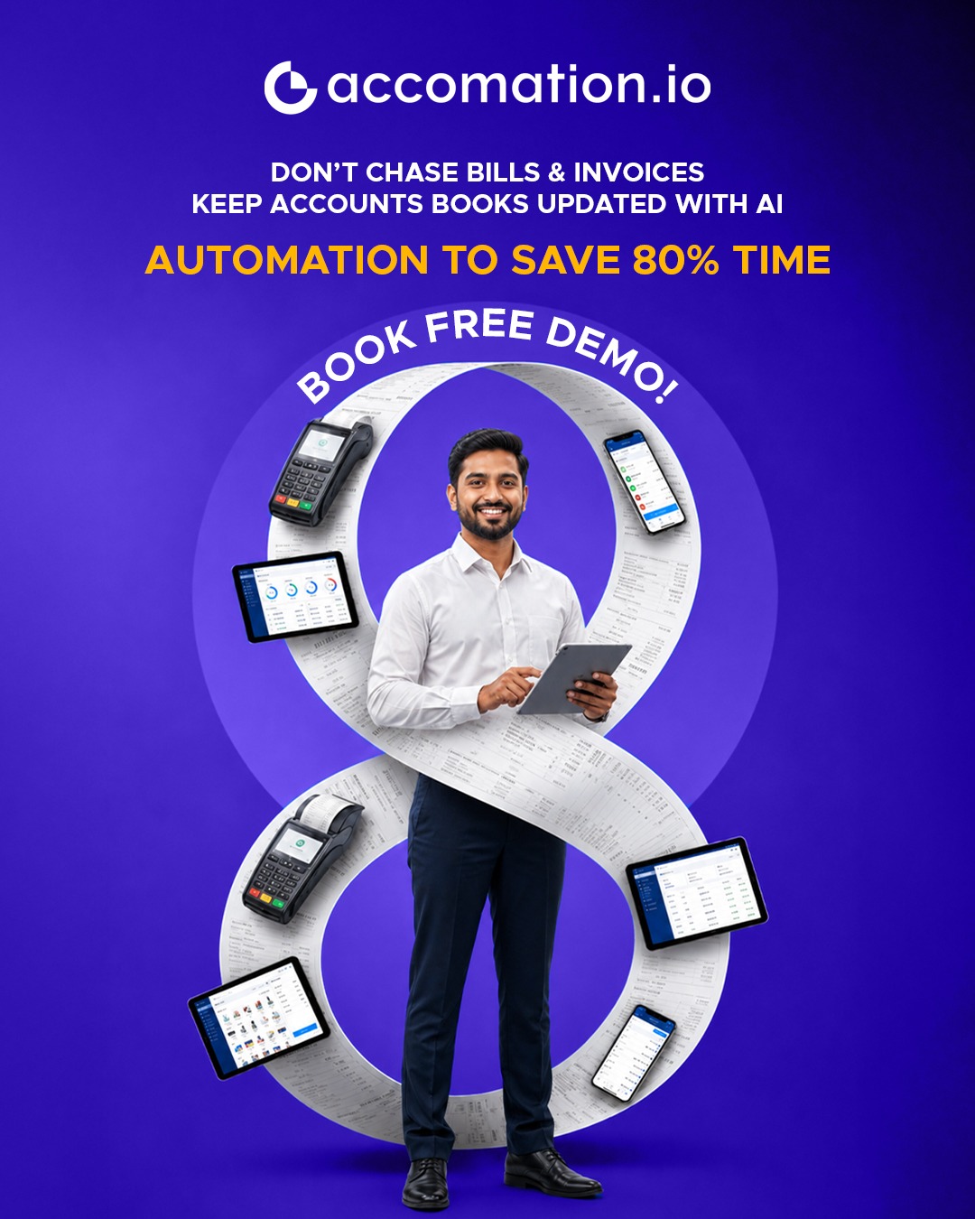 Accomation.io Facebook ad: Don't Chase Invoices! Set up Automation!