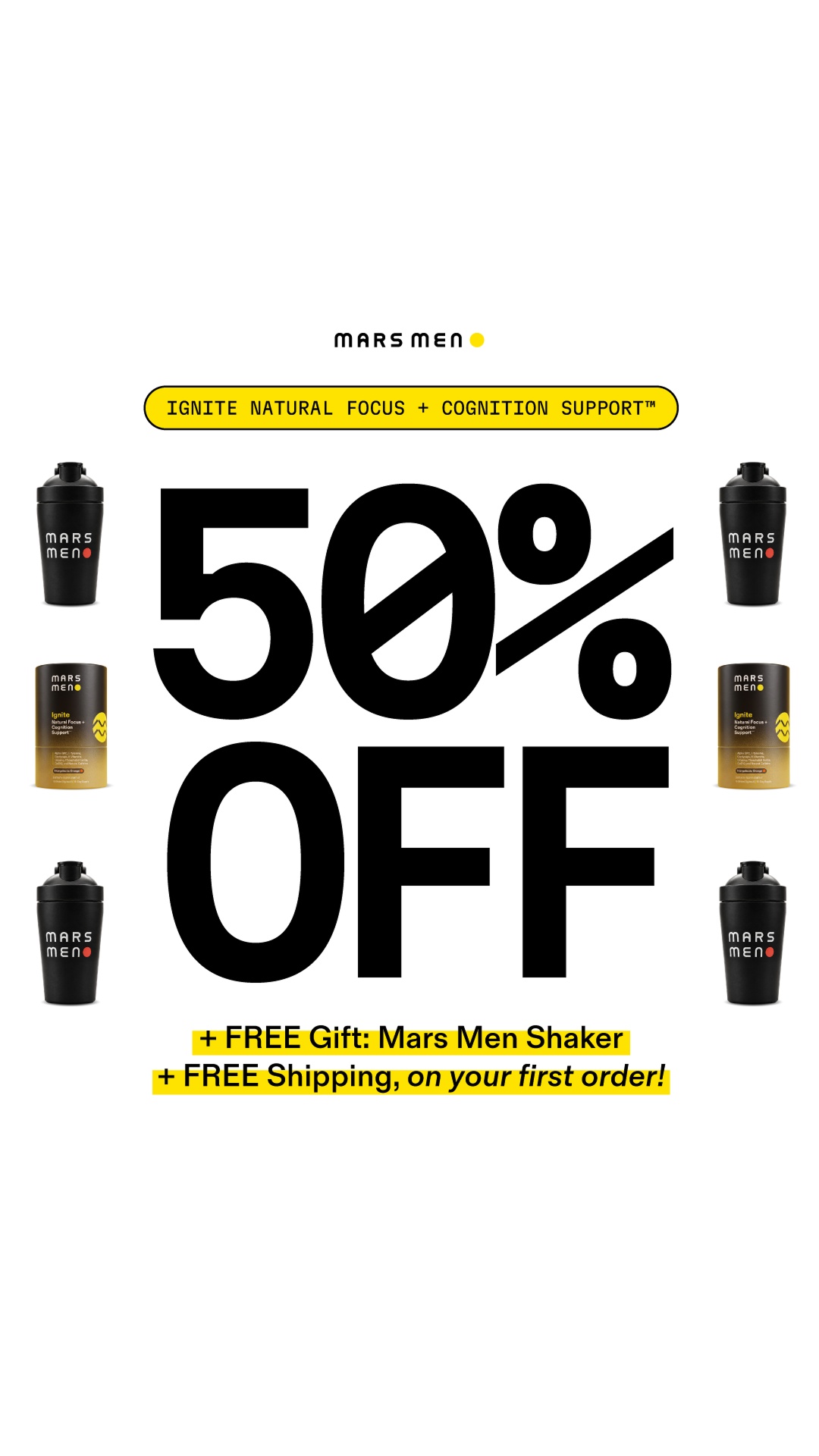 Mars Men Facebook ad: 50% Off + Free Gifts