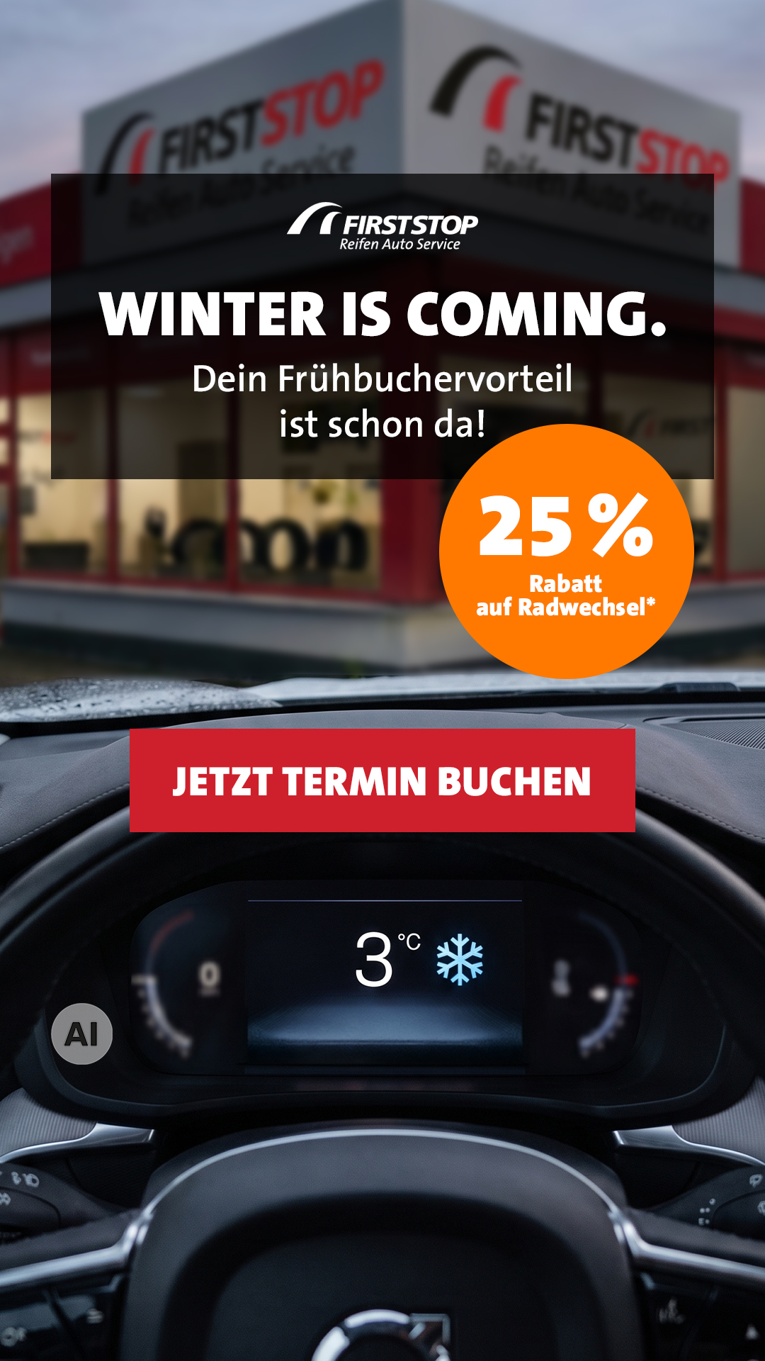 First Stop Reifen und Autoservice Facebook ad: Stressfrei in den Winter