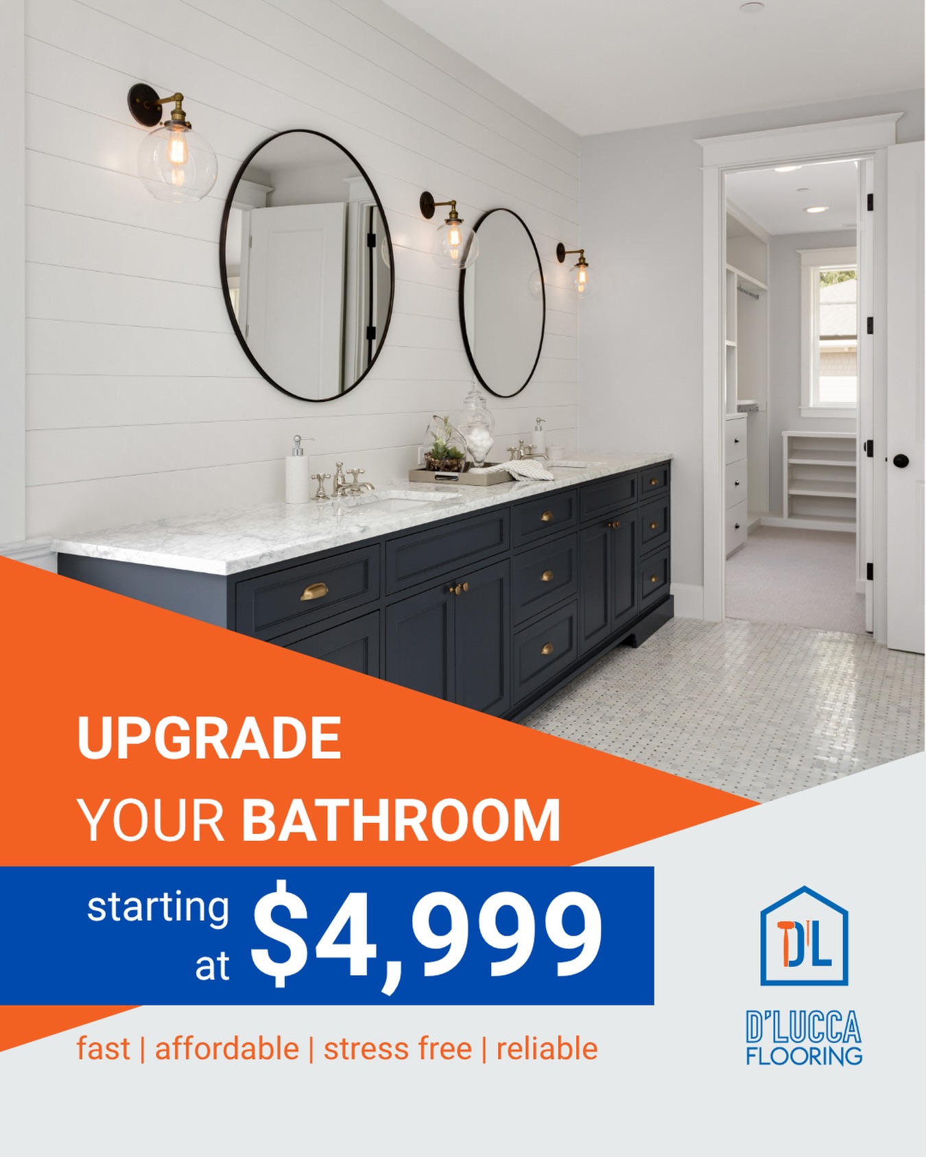 D’Lucca Flooring & Remodeling Facebook ad: Upgrade your bathroom today, starting at $4,999