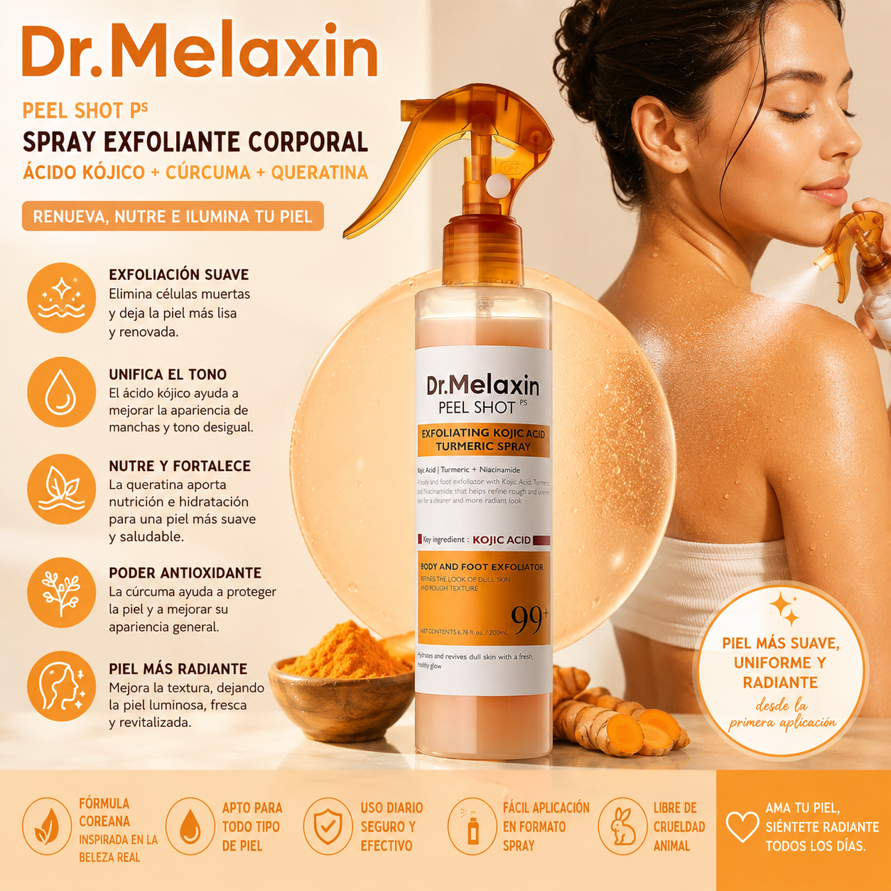 Vendo RD Facebook ad: Dr. Melaxin - Spray Exfoliante Corporal de Queratina…