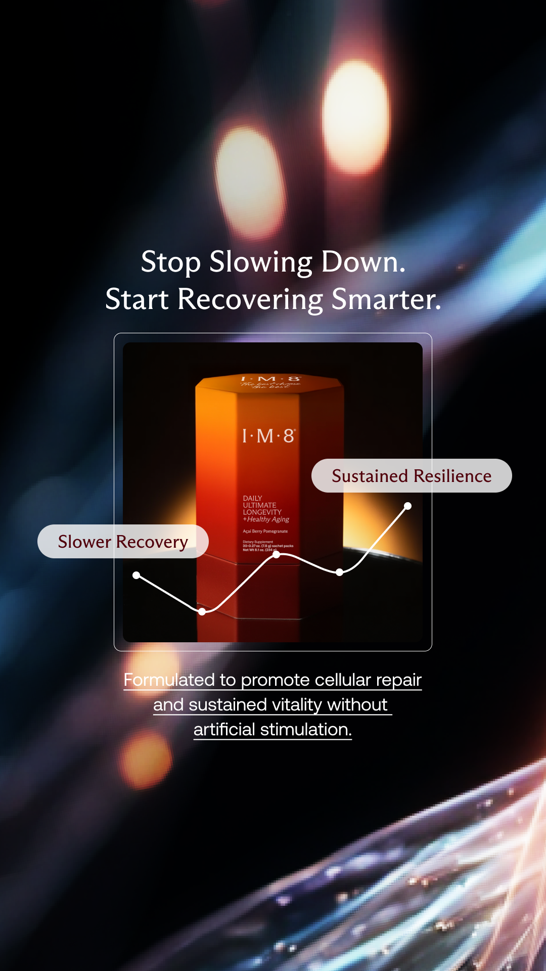 IM8 Facebook ad: Aging is Natural. Slowing Down Doesn't Have To Be.