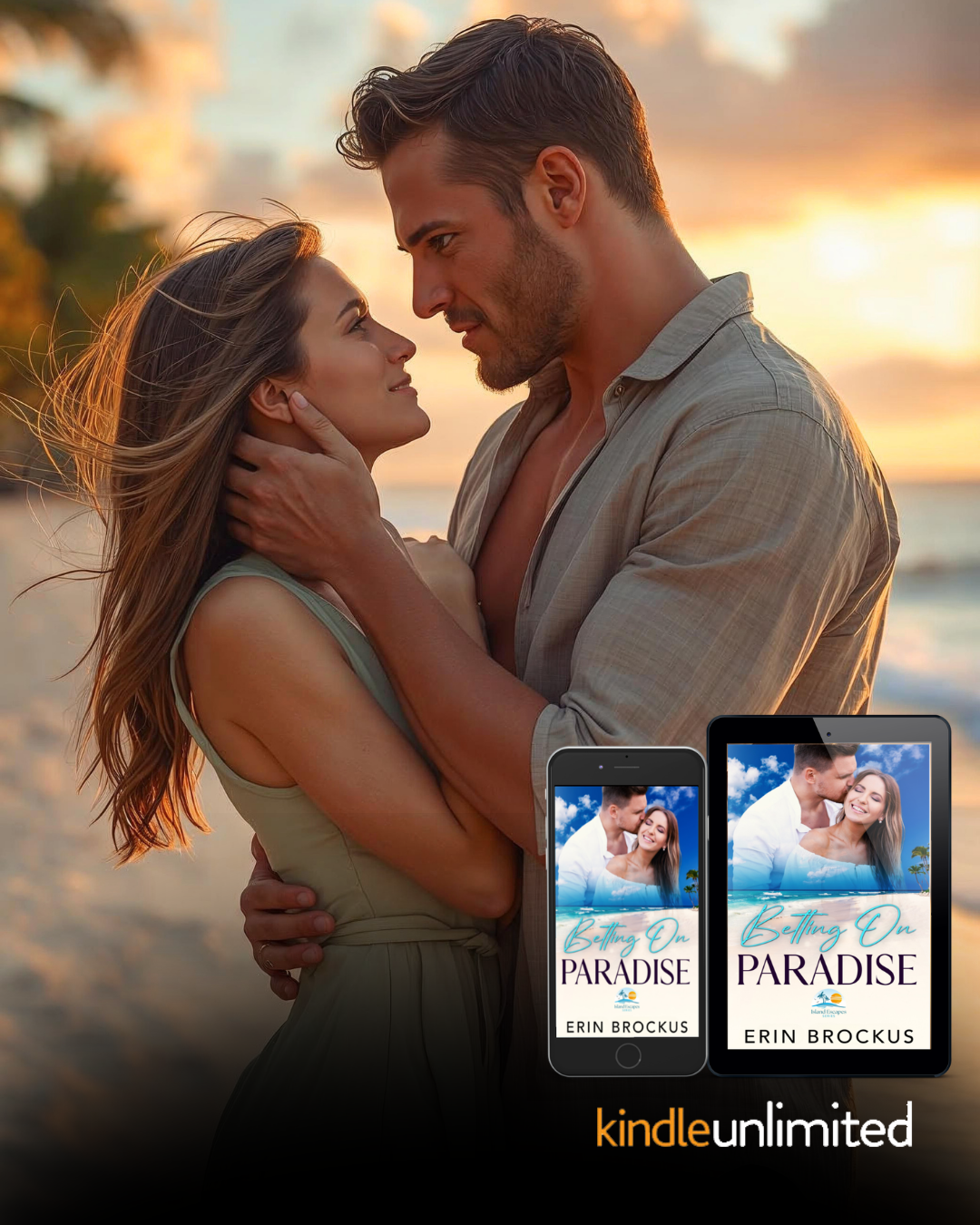 Erin Brockus-Author Facebook ad: Fake-Beziehung + Paradies = GRATIS mit KU!
