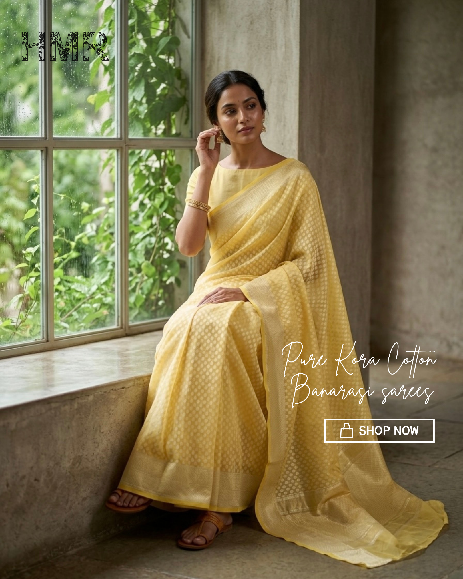 HMR Handlooms Facebook ad: Pure Kora Cotton Banarasi Sarees