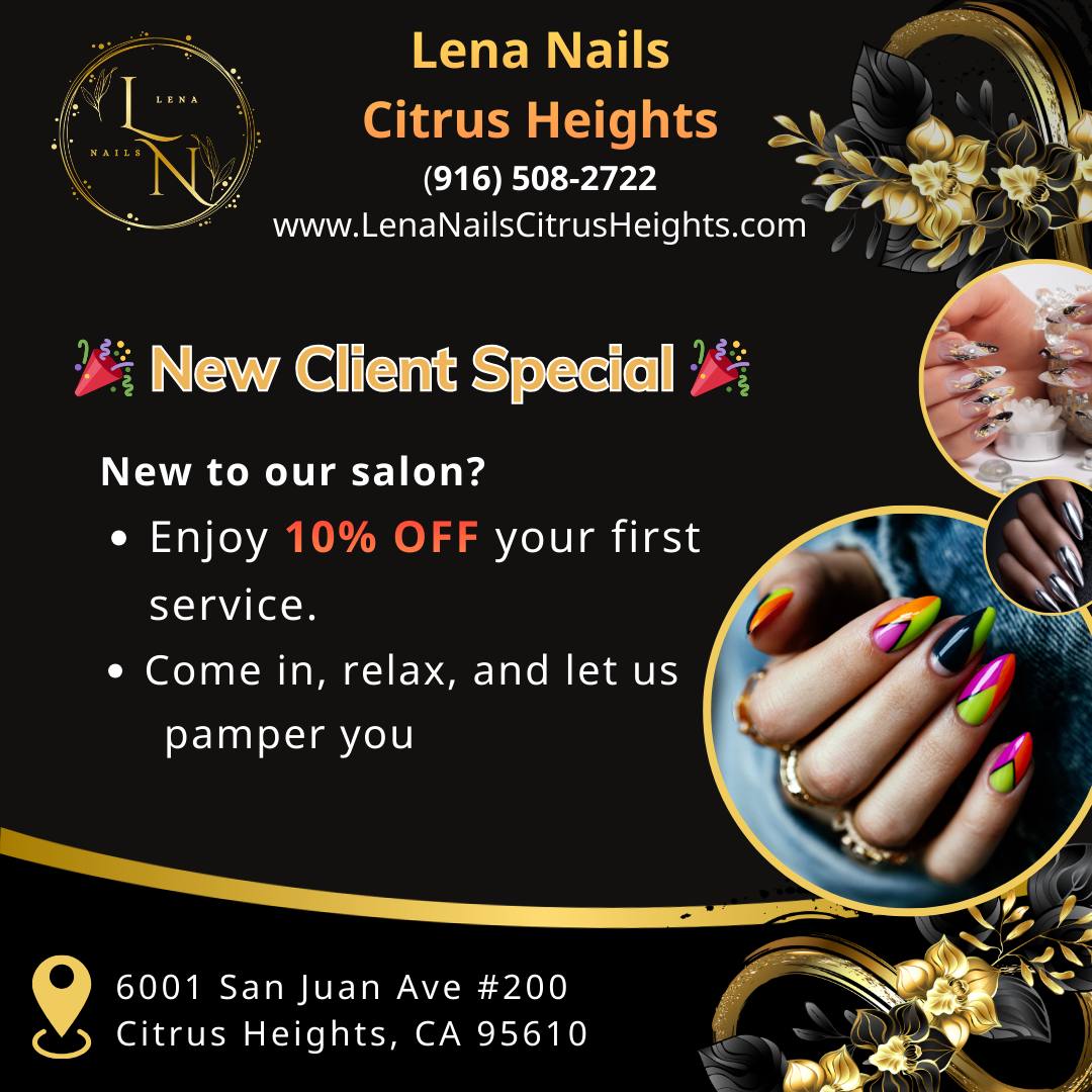 Lena Nails Citrus Heights Facebook ad: πππ ππ% ππ
π
your first visit at πππ§πβ¦