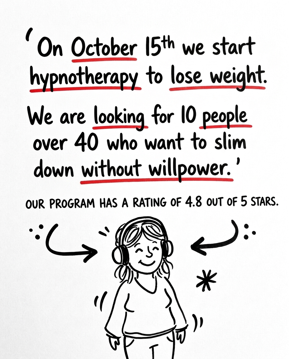 Hypnozio: power of hypnotherapy Facebook ad: Overcome Weight Challenges