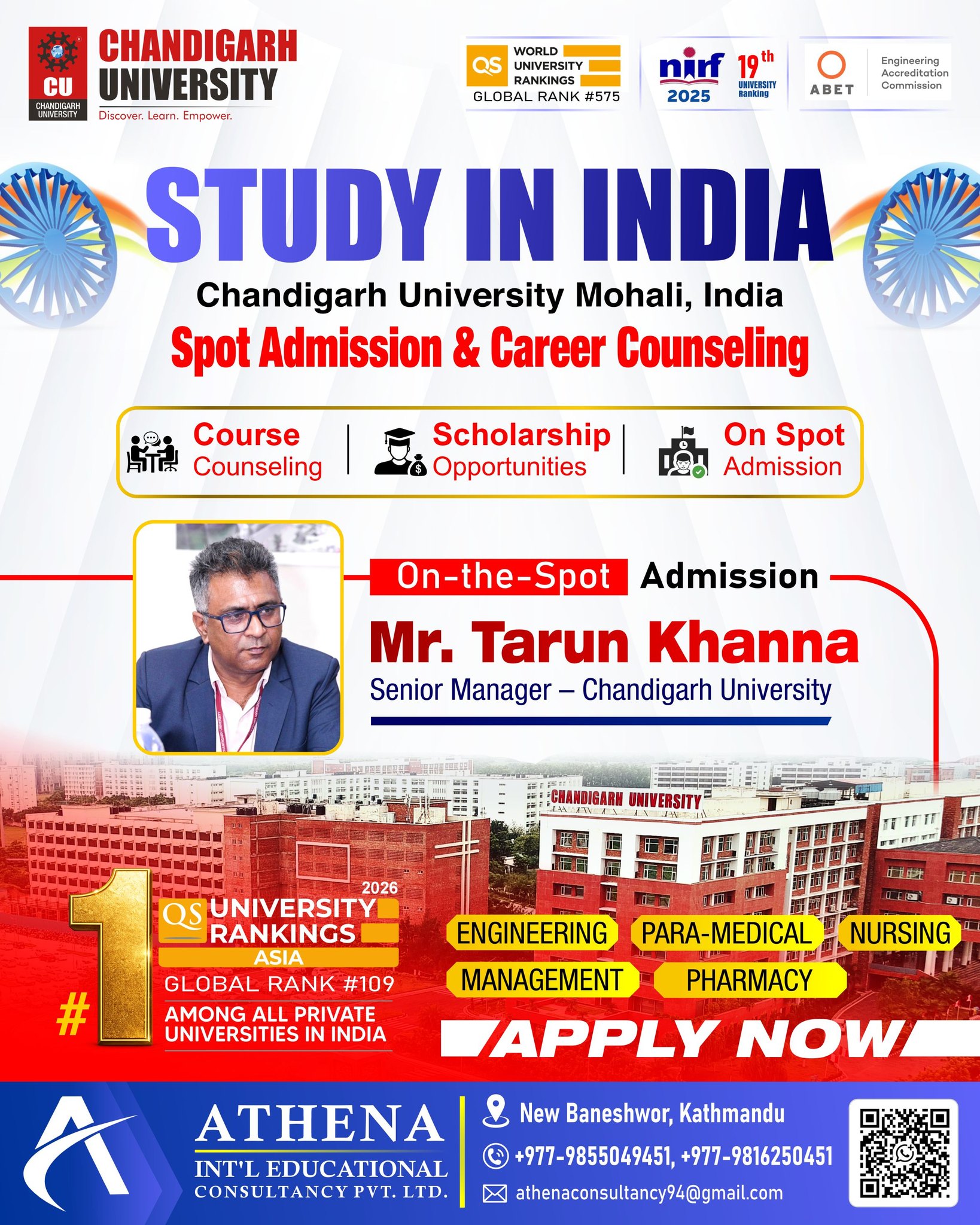 Chandigarh University Corporate Office Nepal Facebook ad: Study at one of India’s top-ranked universities!