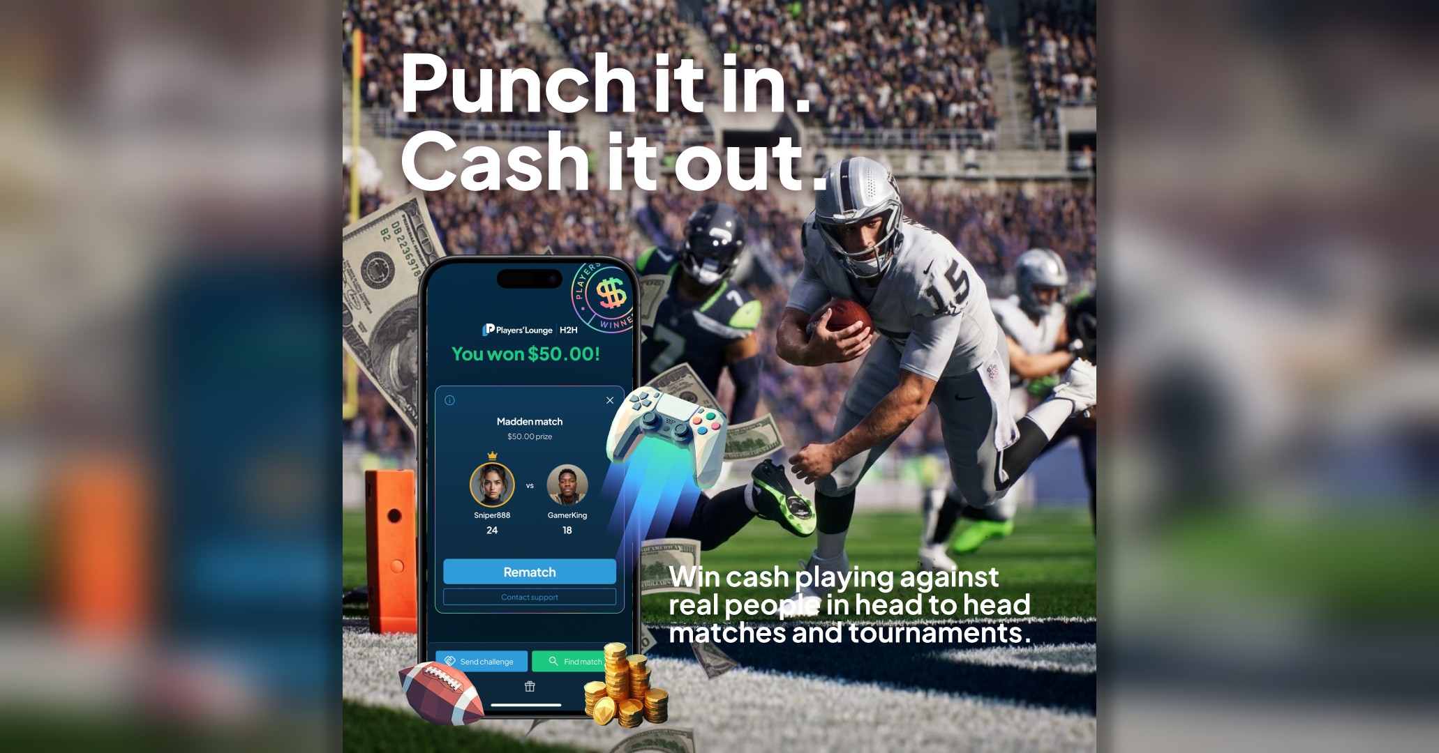 Players' Lounge Facebook ad: 100% first deposit match!