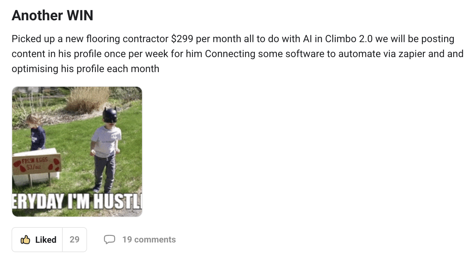 Climbo.com Facebook ad: $299/month local client closed
