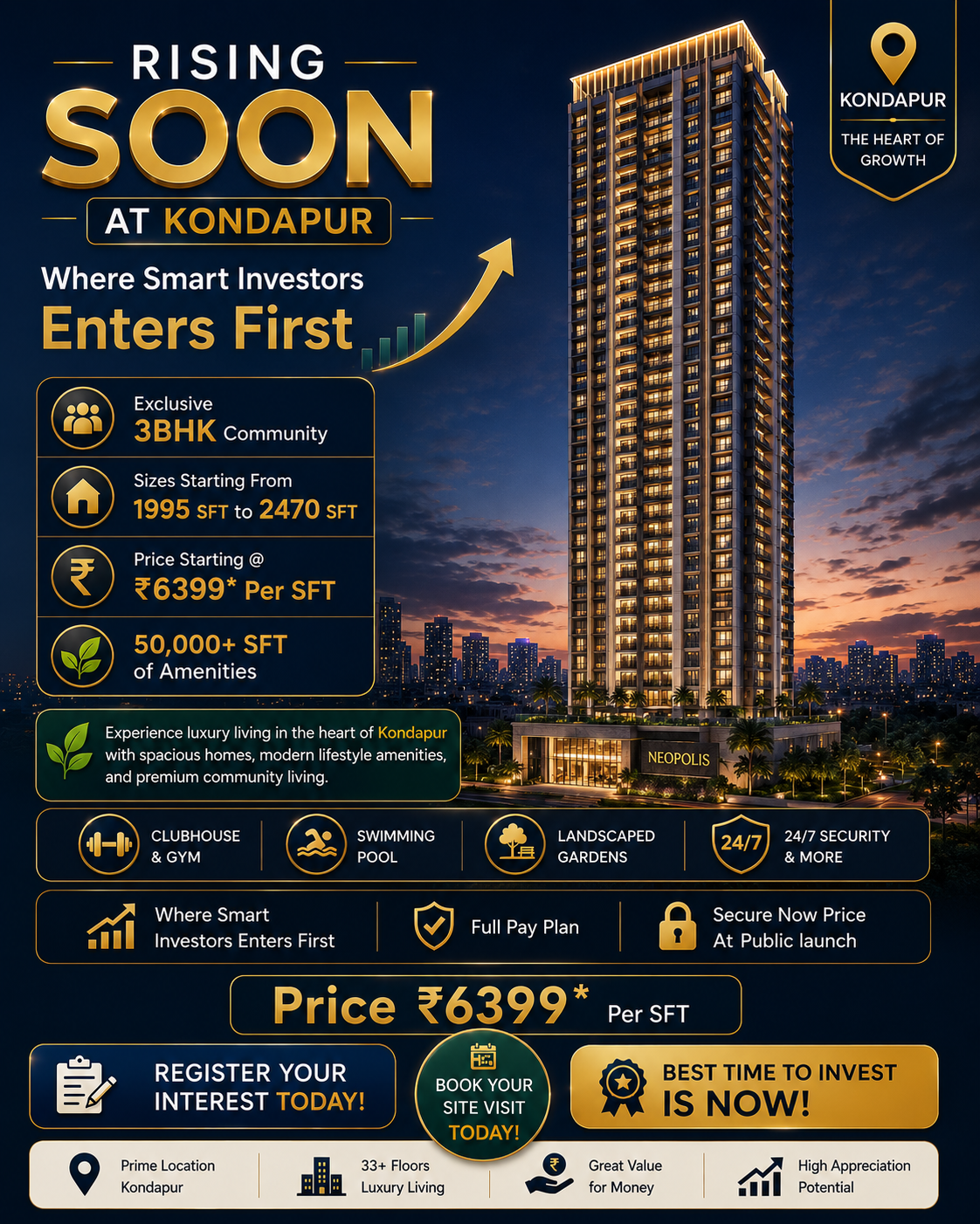PropNex Facebook ad: Ready For One Time Payment, Kondapur Pre-Launch