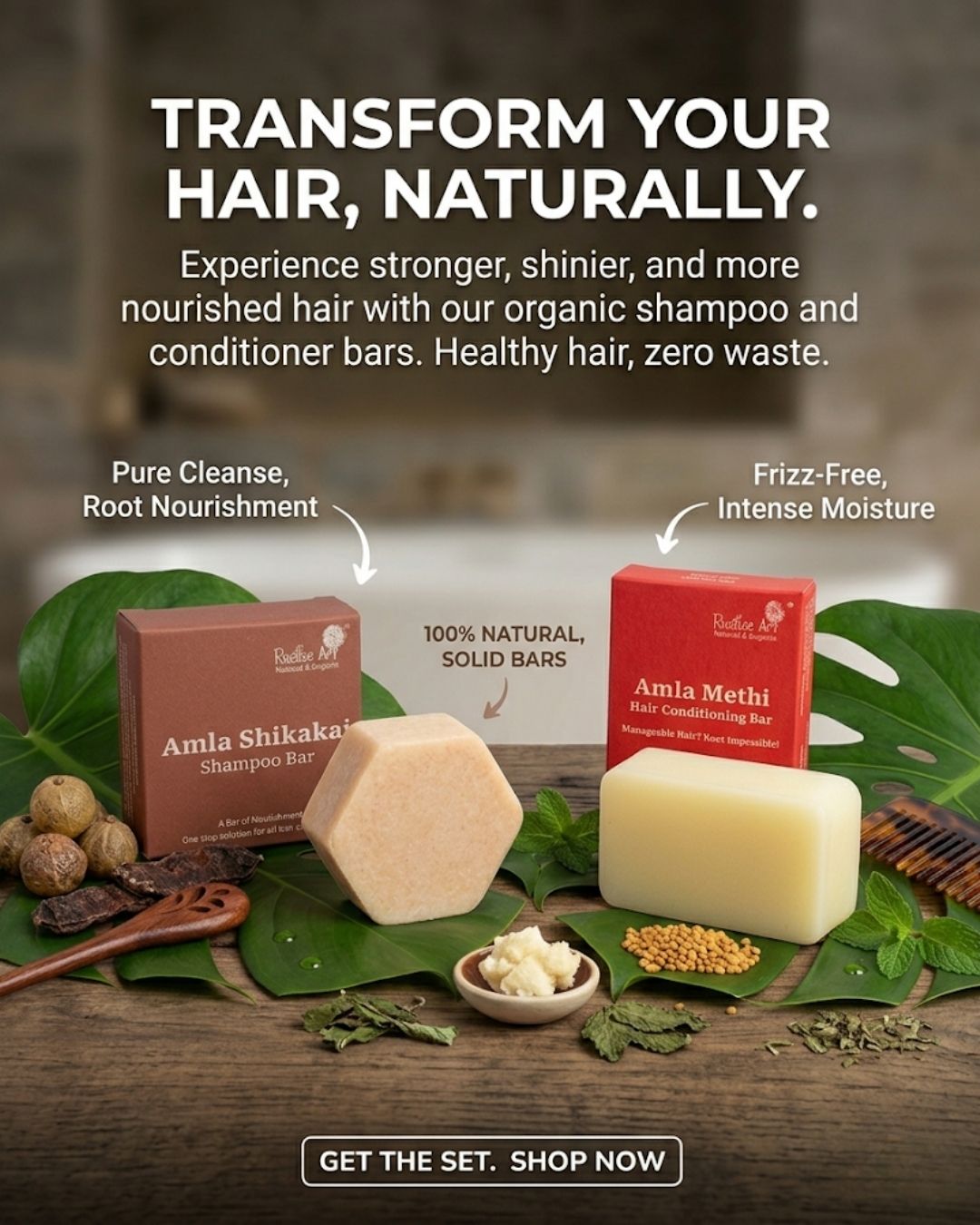 Rustic Art Facebook ad: Ayurvedic Hair Care in a Bar