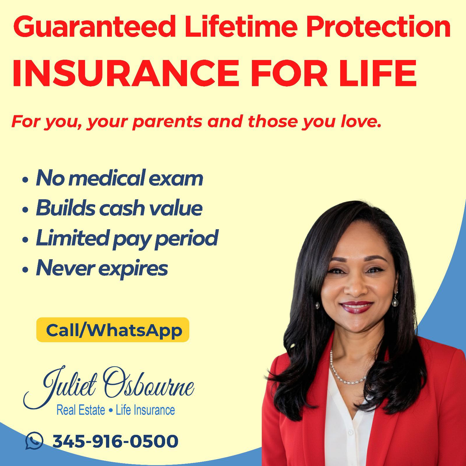 Juliet Osbourne - Real Estate. Life Insurance Facebook ad: Choose lifetime protection with no medical exam, guaranteed…