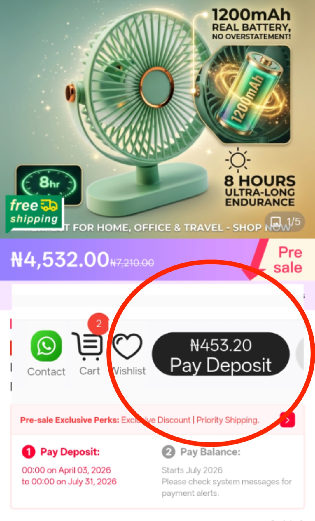 Womata Facebook ad: Free shipping, Naira payment, cash on delivery.