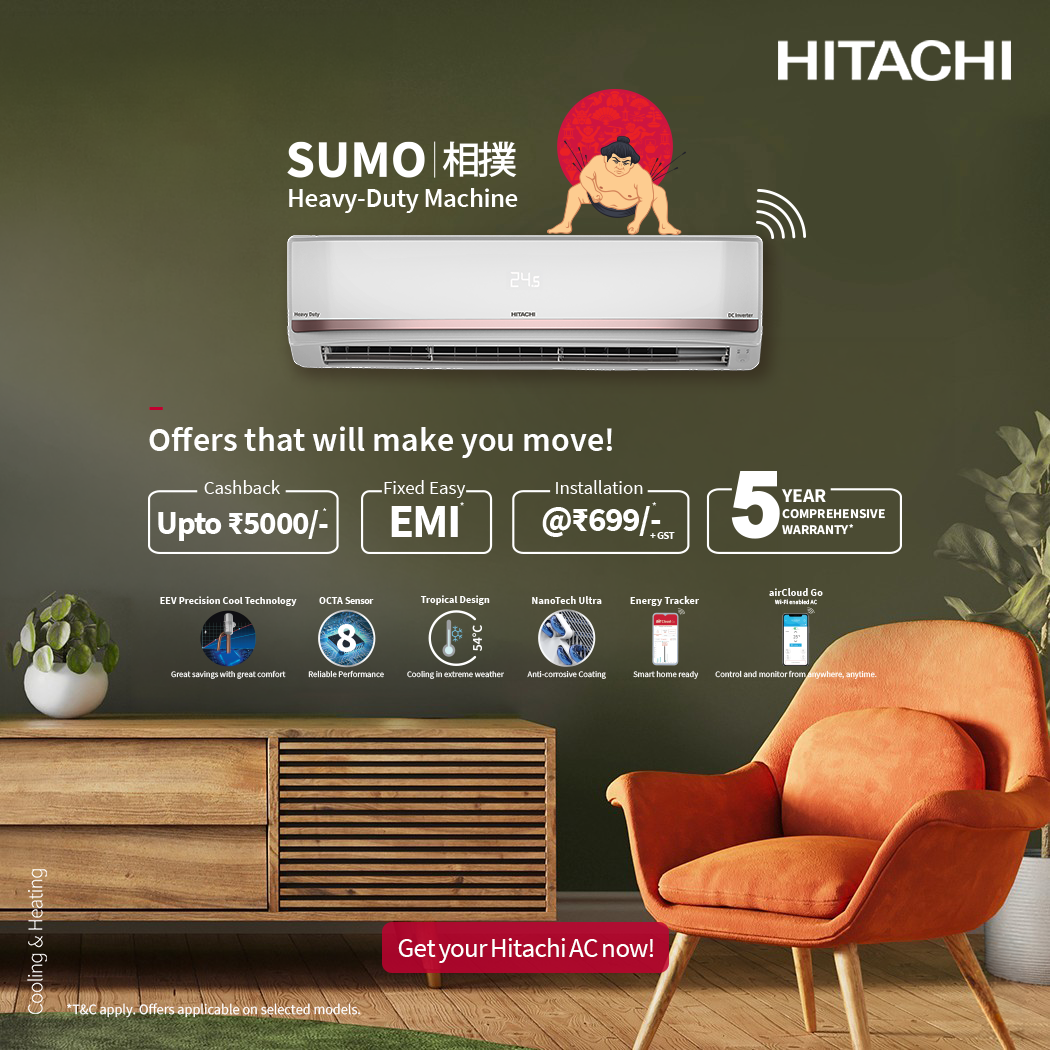Hitachi Cooling & Heating India Facebook ad: Heavy Duty Cooling Power