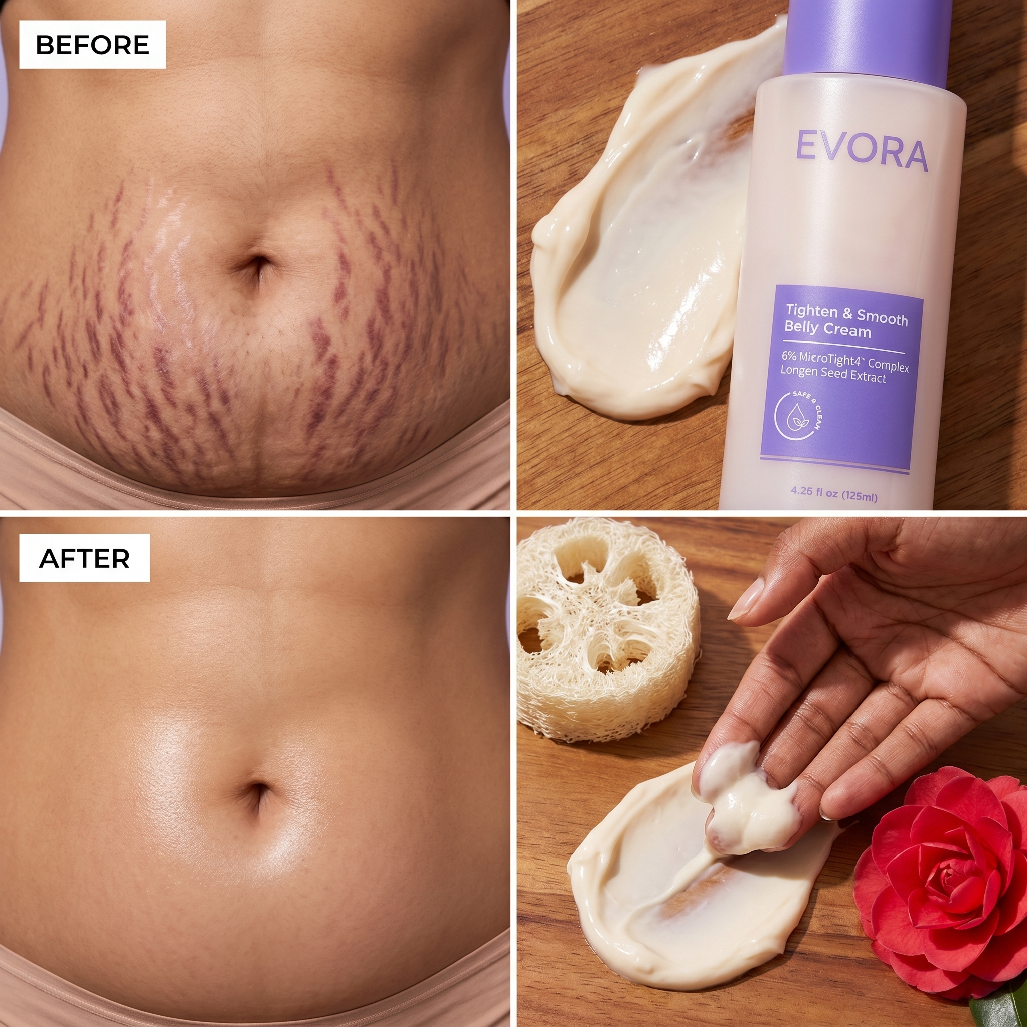 Evora Tighten Collection Facebook ad: Why Your Stretch-Mark Oil Never Worked