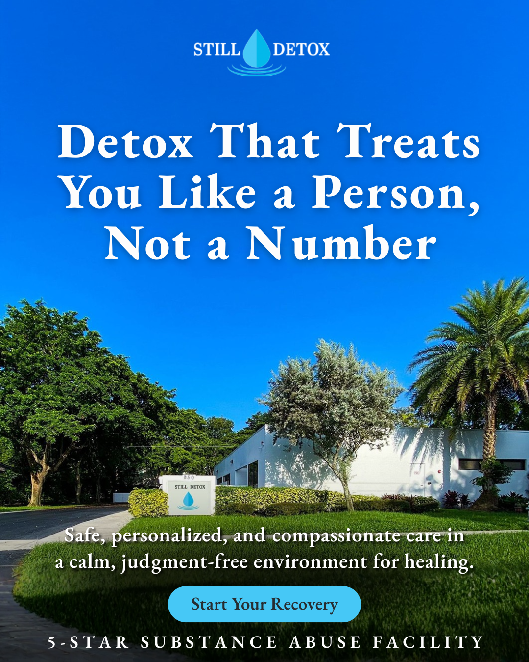Still Detox Facebook ad: Grounded care. Peaceful setting. Real connection.