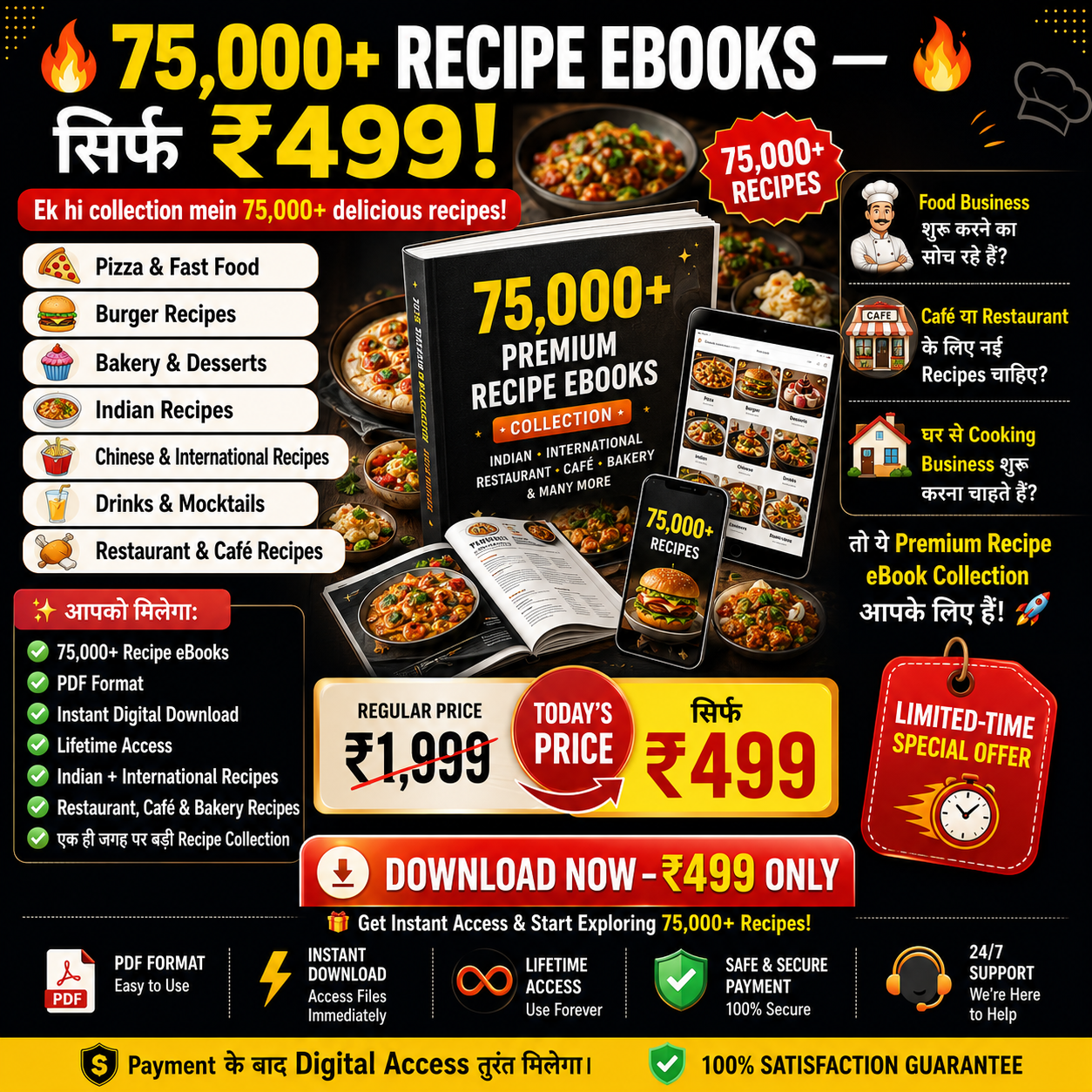 JJ Digital Vault Facebook ad: 75,000+ Premium Recipe eBooks, ₹499 Only