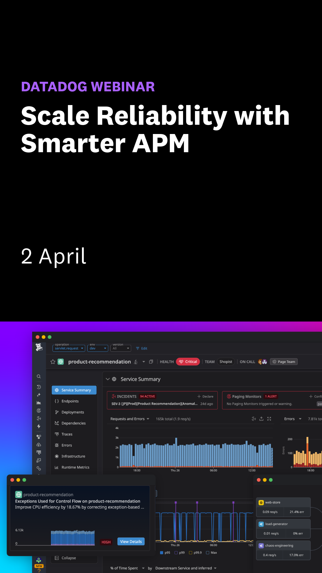 Datadog Webinars Facebook ad from Mar 13, 2026