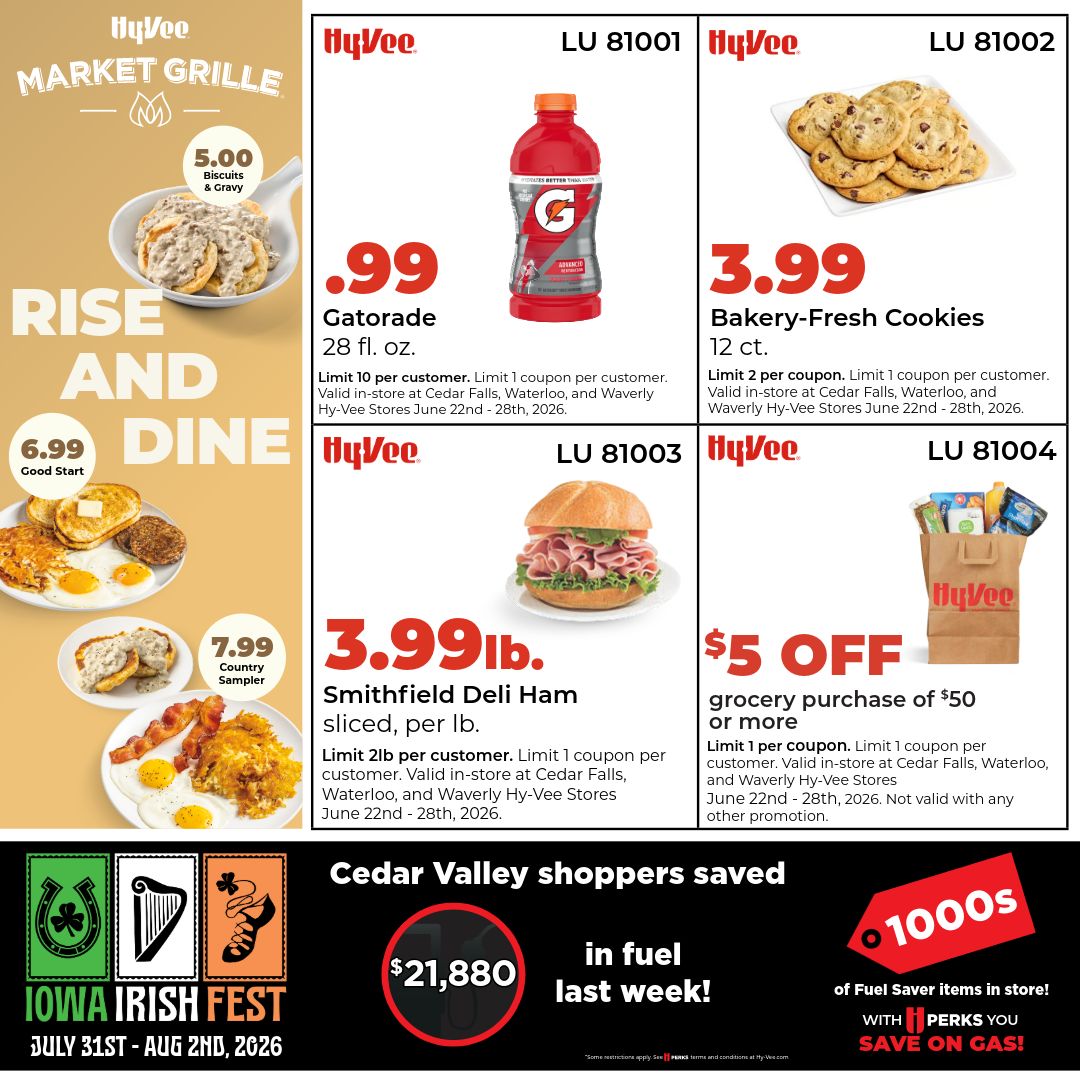 Hy-Vee Facebook ad: Cedar Valley shoppers, your digital coupons are live…