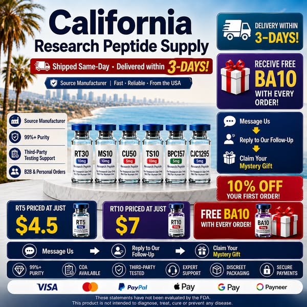 Peptide Wholesale Factory Facebook ad: California Delivery in 3 Days | First Order 10% OFF