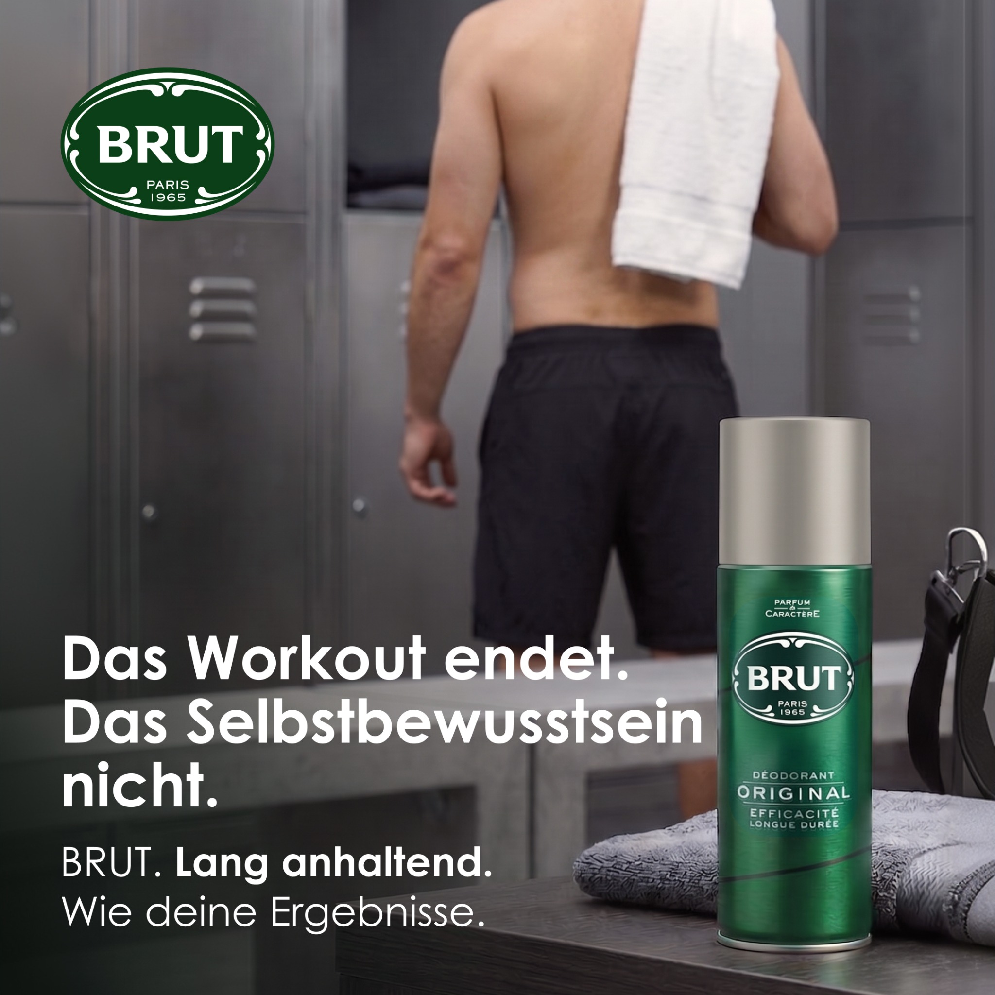 BRUT Facebook ad: Brut Deospray, jetzt bei Rossmann erhältlich.