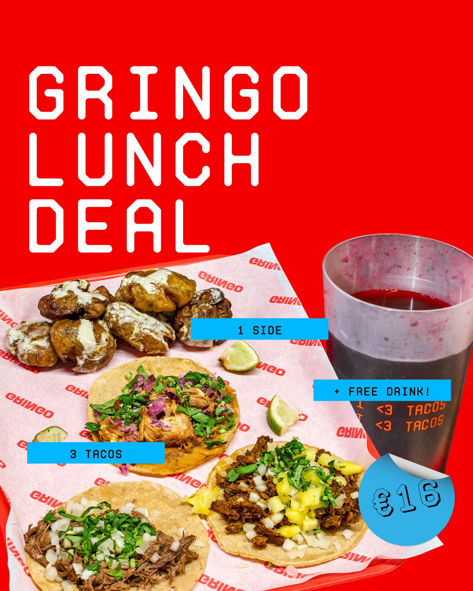 ilovegringo.club Facebook ad: 16€ lunch deal in Ixelles