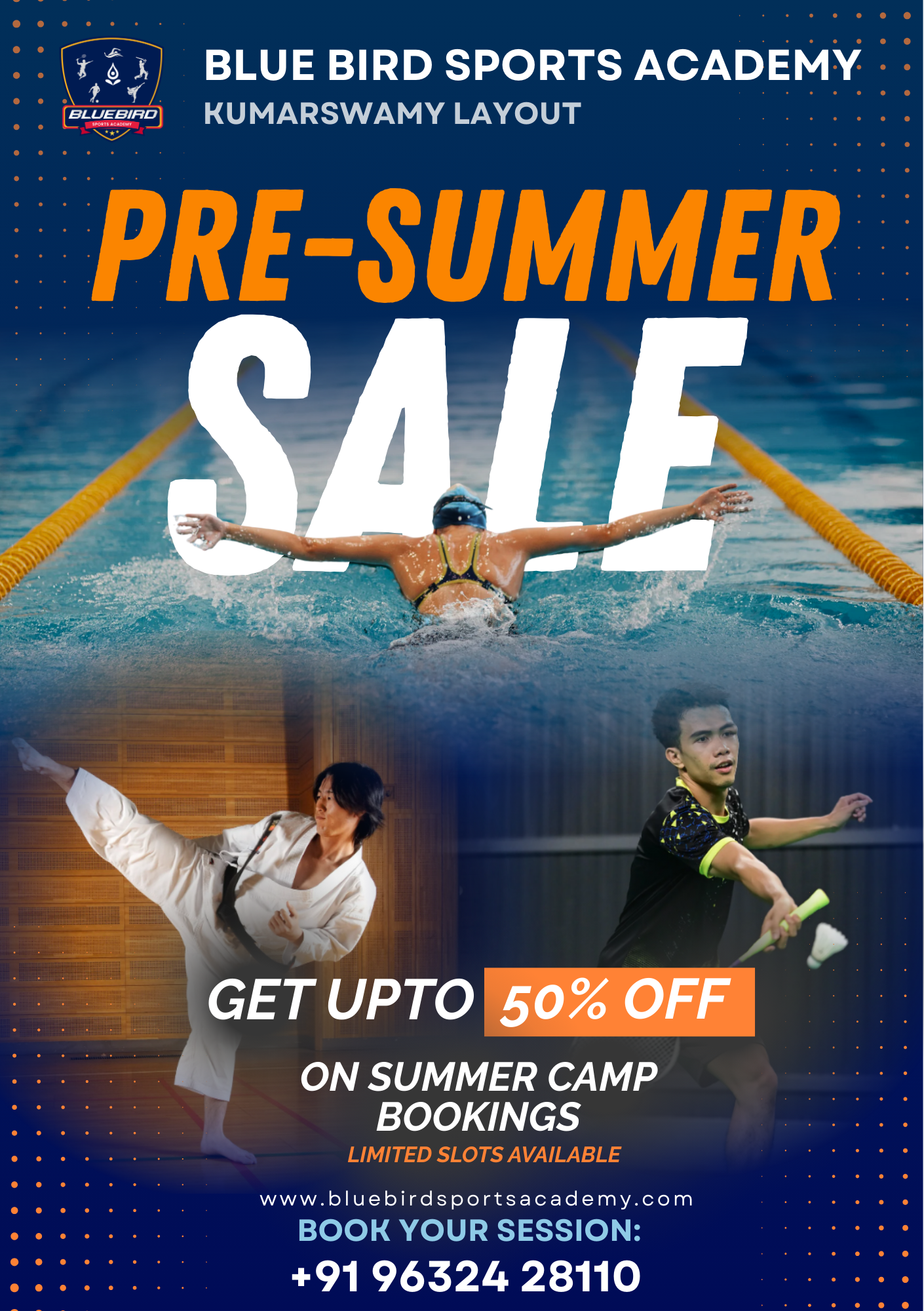 Bluebird Aquatic Center Facebook ad: Pre-Summer Sale: Up to 50% OFF!
