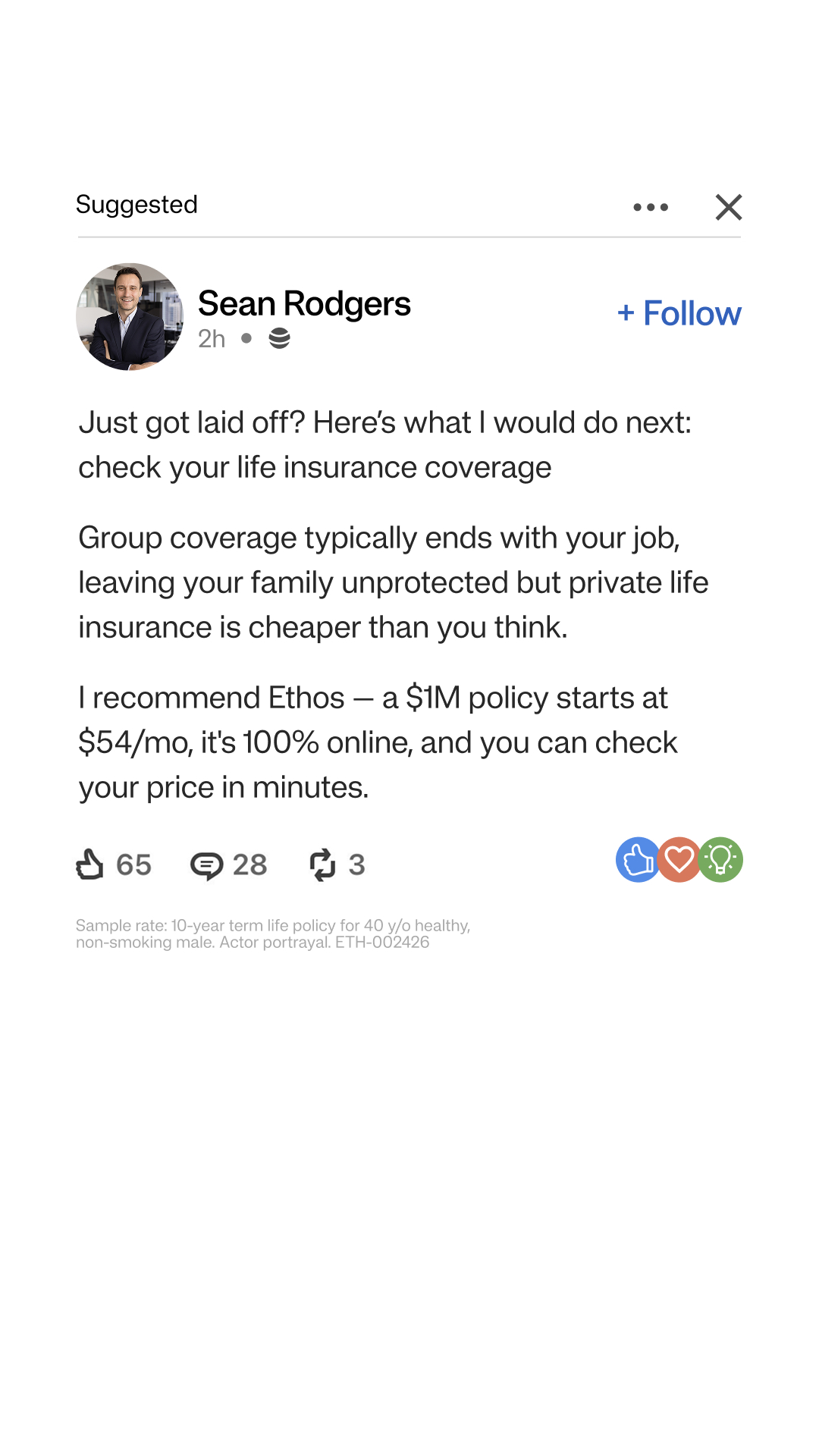 Ethos Facebook ad
