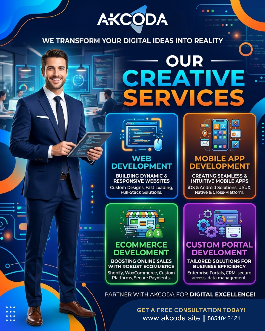 Akcoda Web Development Facebook ad: Get More Leads with a Powerful Development!