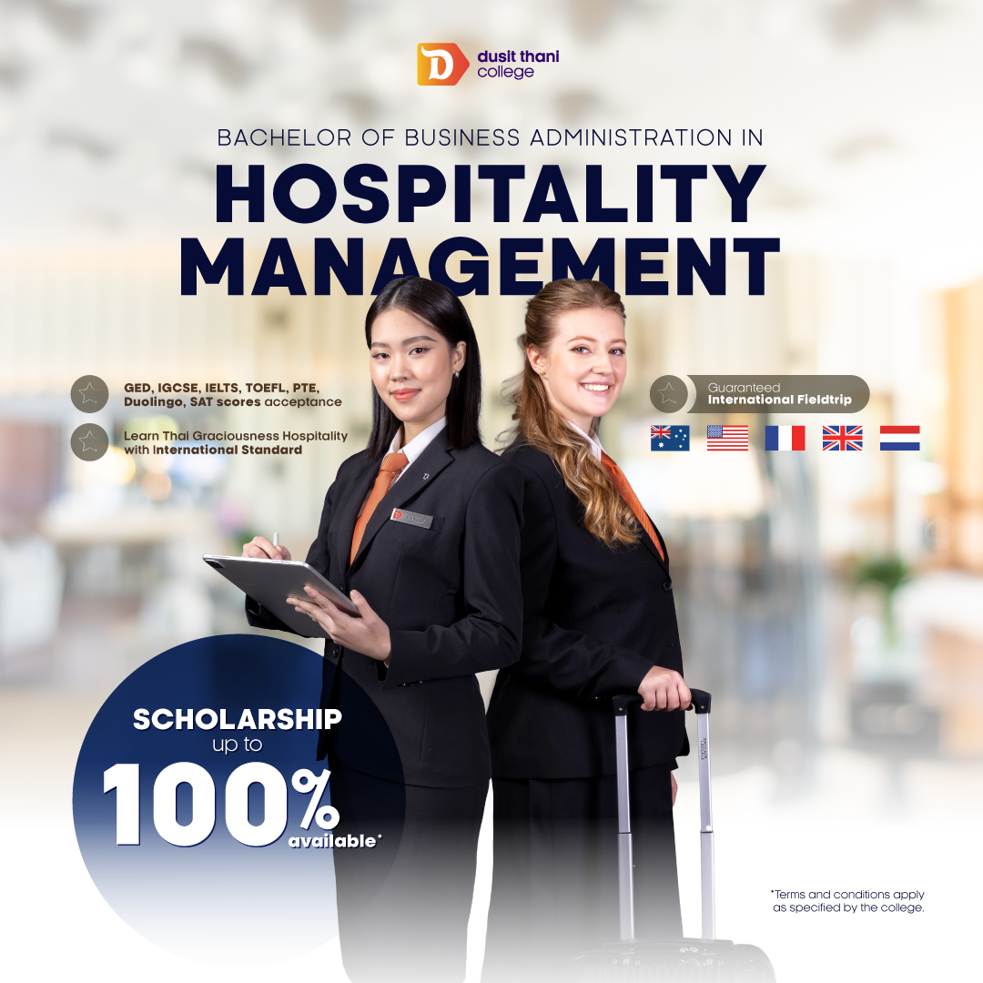 Dusit Thani College International Programs Facebook ad: Start Your Hospitality Journey at Dusit Thani College!