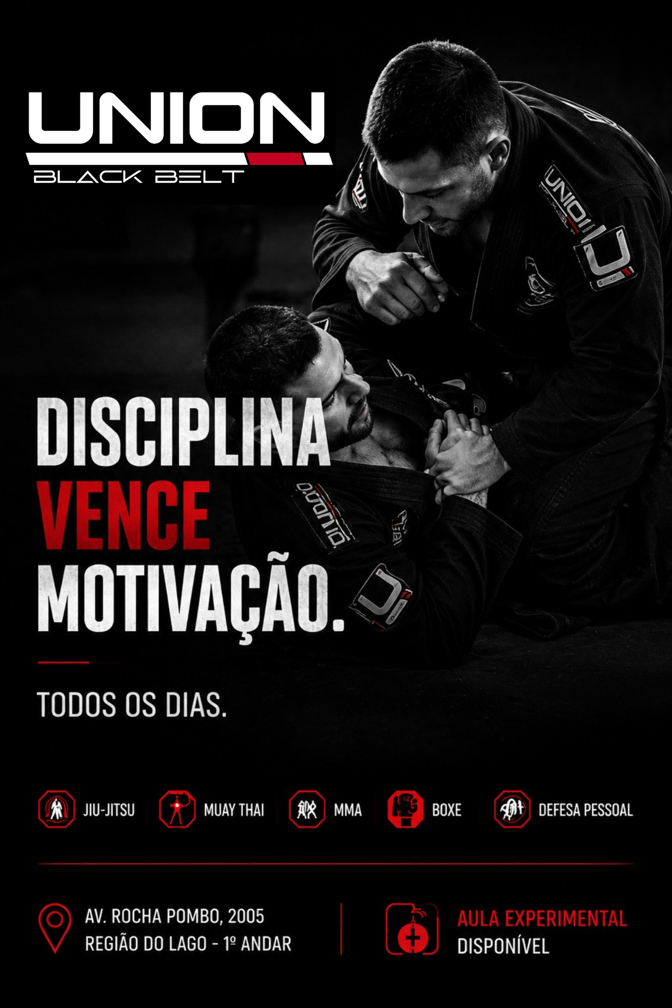 Union Black Belt Facebook ad: Disciplina vence motivação.