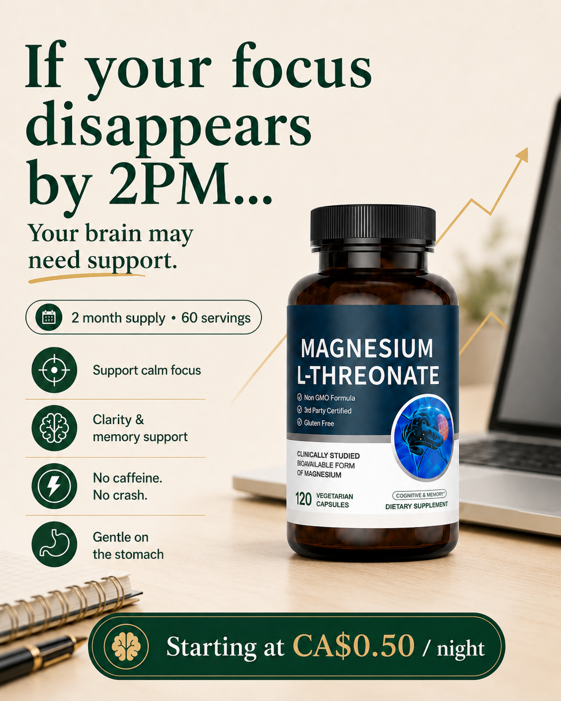 Spilak Facebook ad: The Only Magnesium That Reaches Your Brain