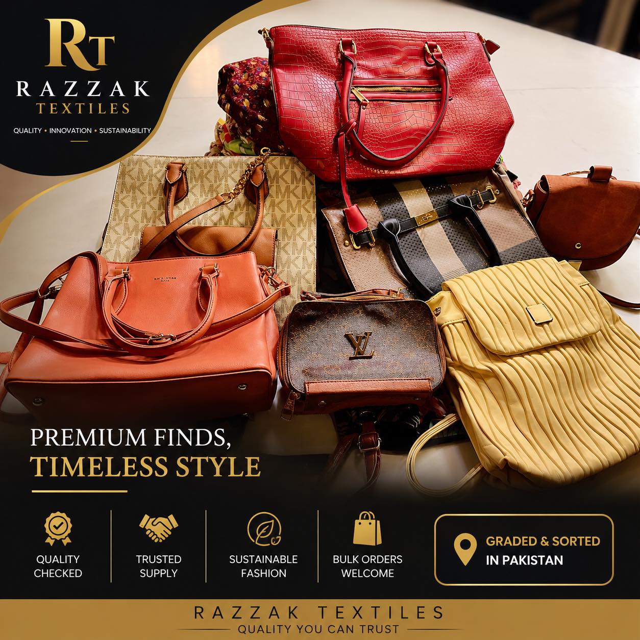 Razzak Textiles Facebook ad: Luxury pieces. Timeless appeal.