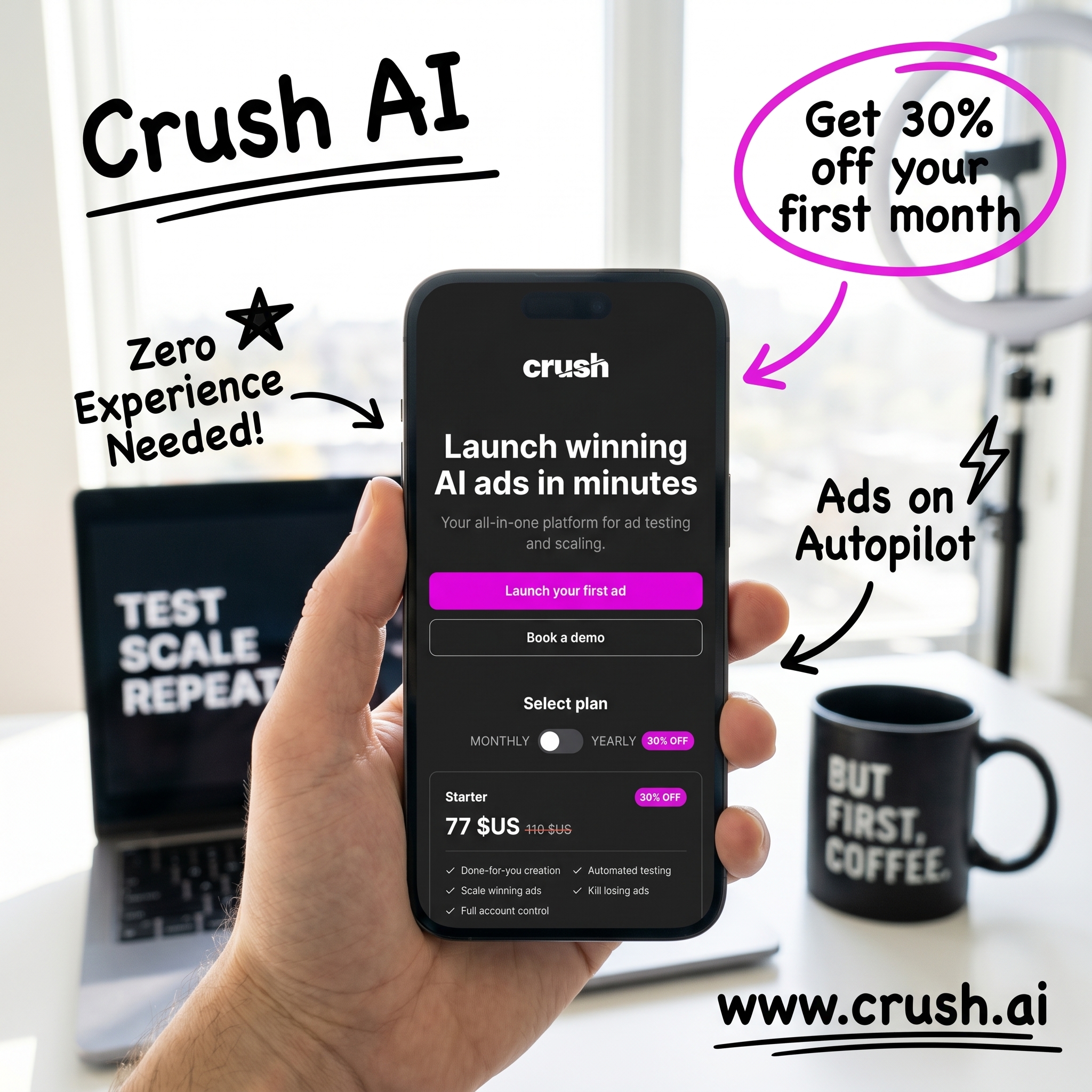 trycrush.ai Facebook ad