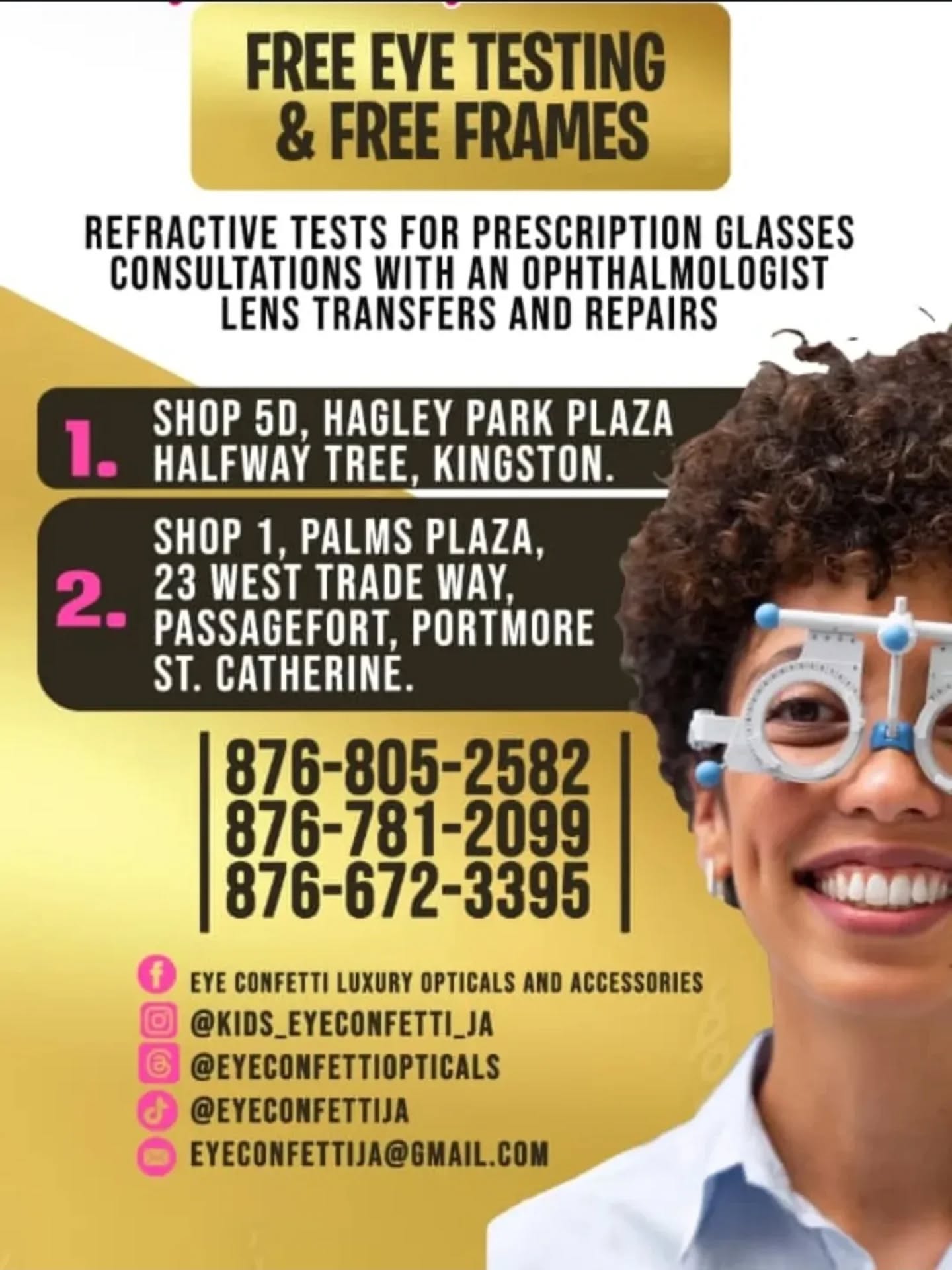 eyeconfettiopticalskingston Facebook ad: CALL US FOR FREE EYE TESTING AND FREE…