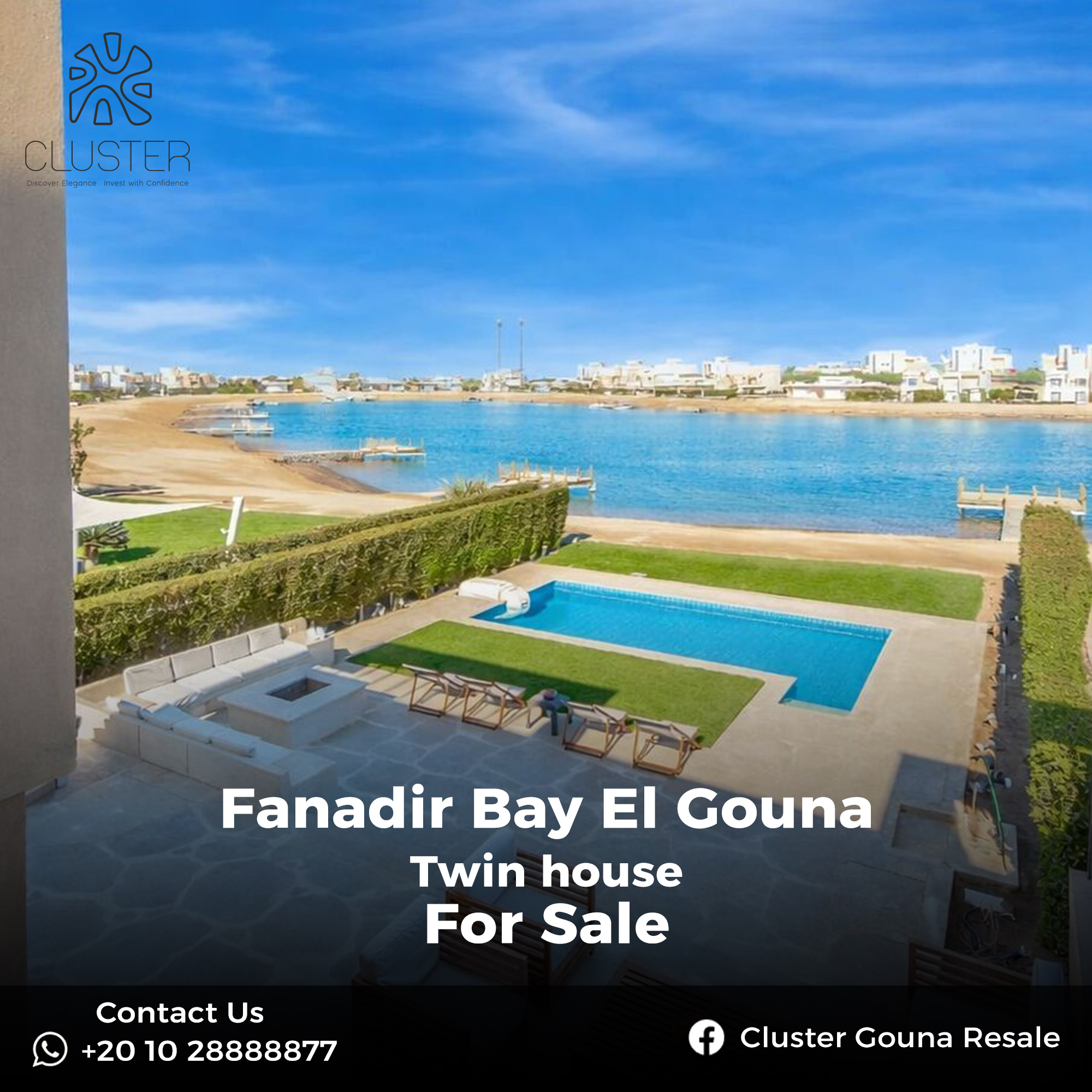 Cluster Gouna Resale Facebook ad: Premium 4-bedroom twinhouse for sale with open lagoon…
