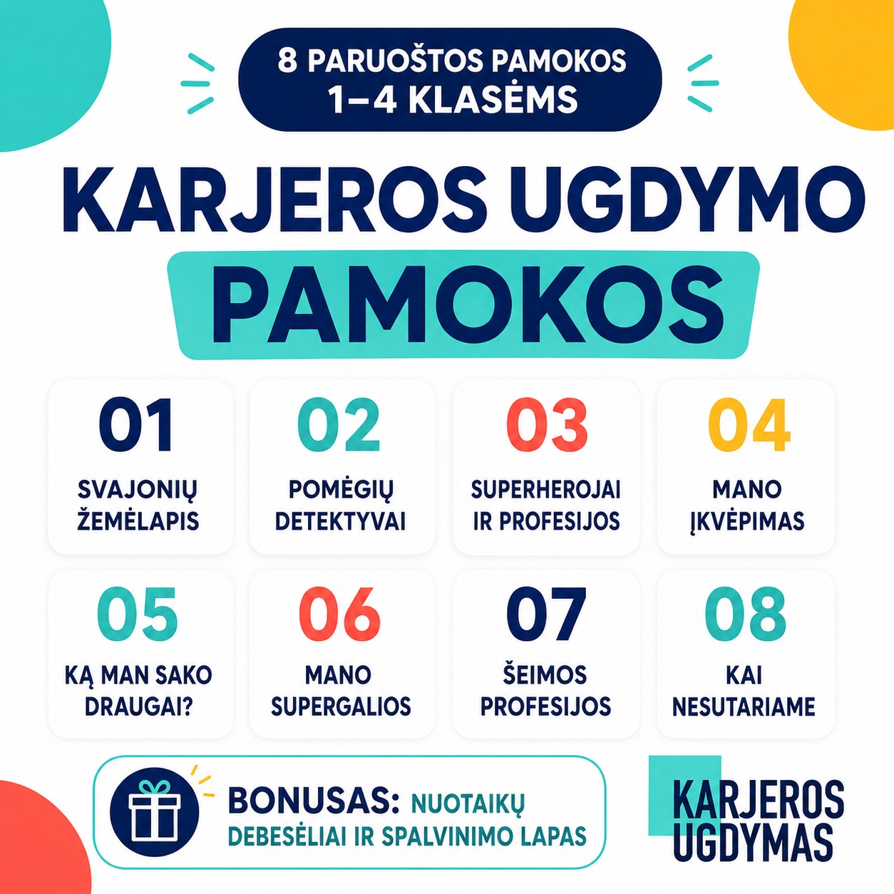 Karjeros ugdymas Facebook ad: 8 paruoštų karjeros ugdymo pamokų komplektas 1-4 klasėms…