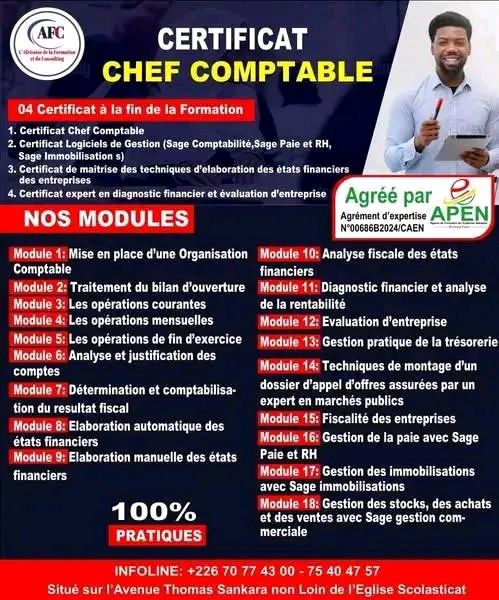 L'africaine de la Formation Facebook ad: Formation 100% pratique Comptable/Chef Comptable