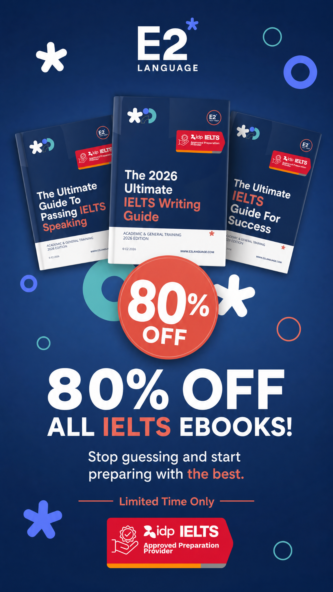 E2Language Facebook ad: 80% Off on All IELTS eBooks