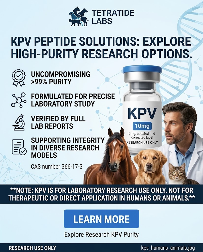 Tetratide Labs Facebook ad: Now Available, KPV 10mg Research Peptide