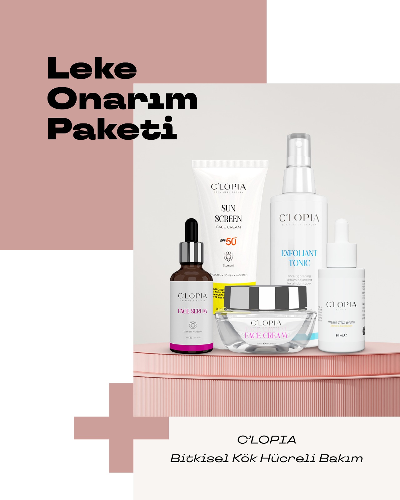 Clopia Facebook ad: Leke Onarım Paketi, cilt tonunu eşitlemeye, güneş/yaş alma…