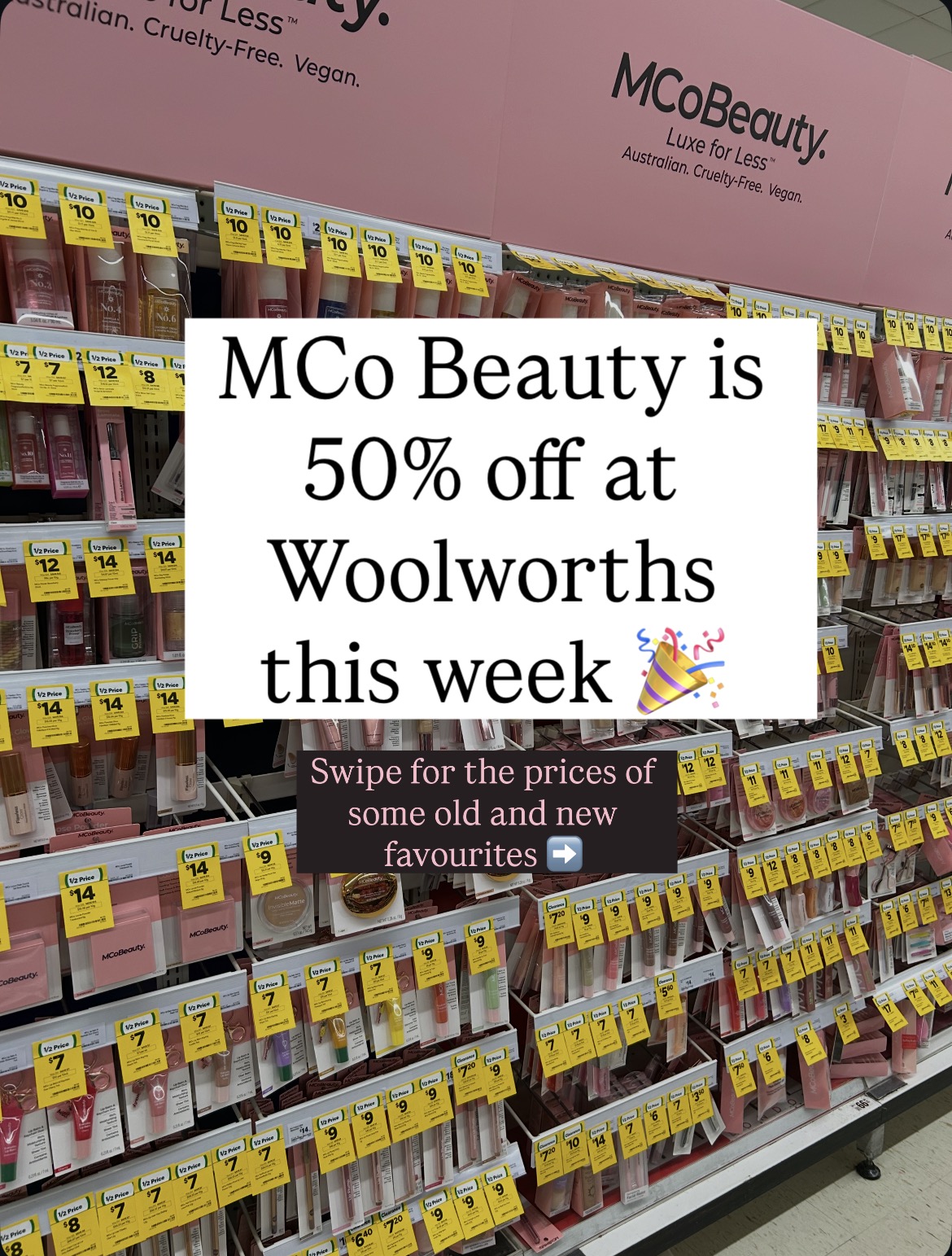 MCoBeauty Facebook ad: Shop 50% off MCoBeauty at Woolworths until 14th…