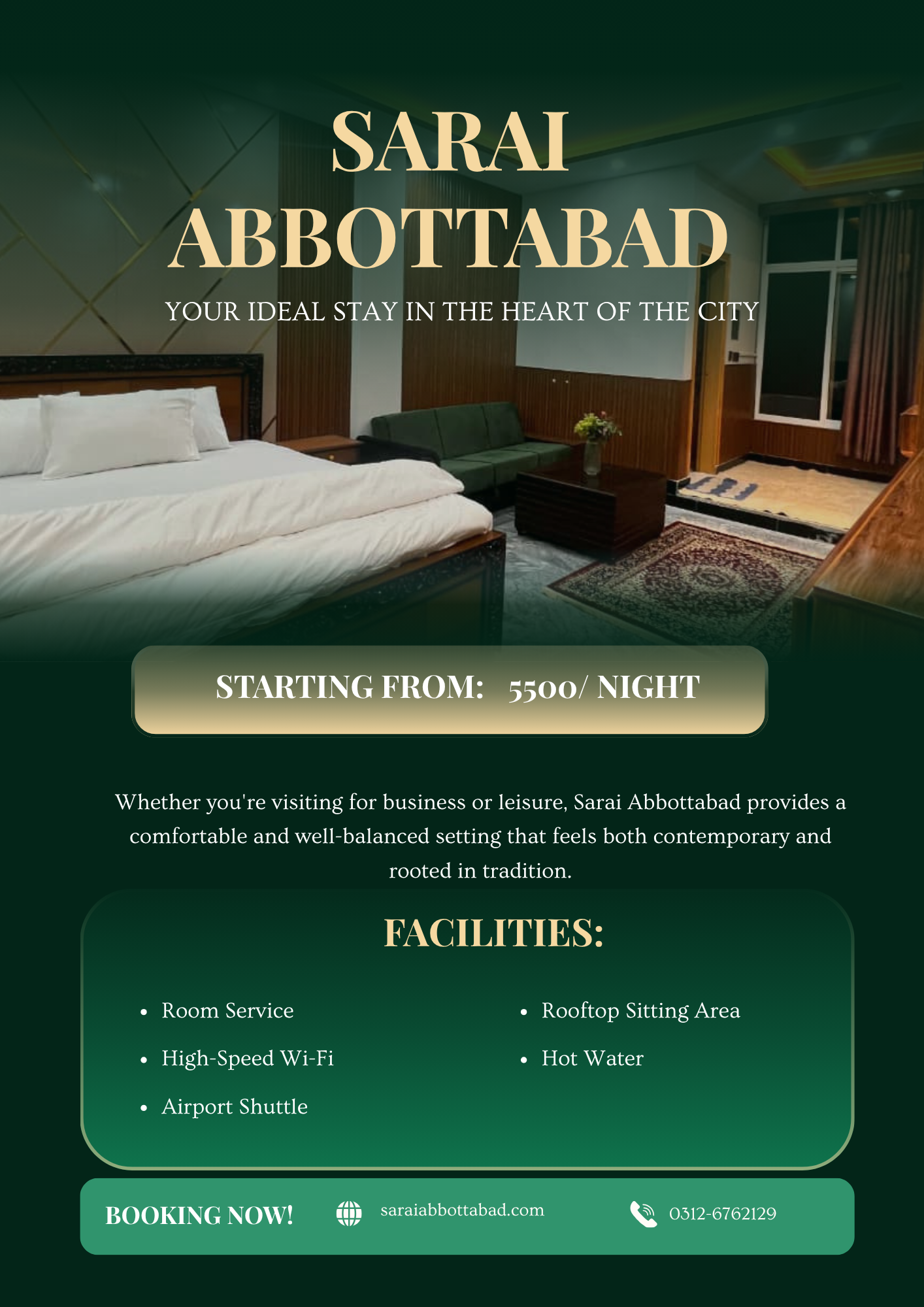 Sarai Abbottabad Facebook ad: Luxury Stay in Abbottabad, Book Now