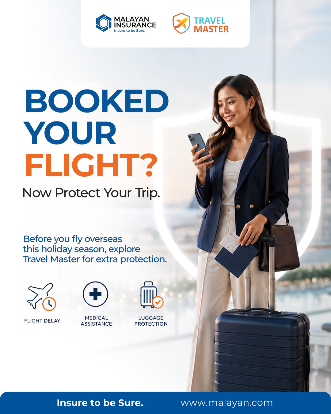 Malayan Insurance (Philippines) Facebook ad: Booked Your Flight? Now Protect Your Trip. Before You Fly…